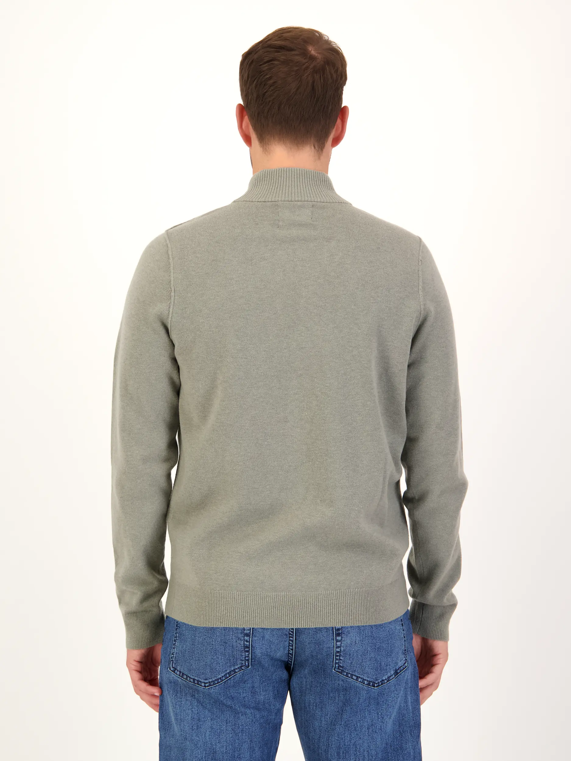 Pullover 'Clifden' aus Woll-Mix langarm - Artikel Rückseite getragen von einem Modell - Farbe: Grün