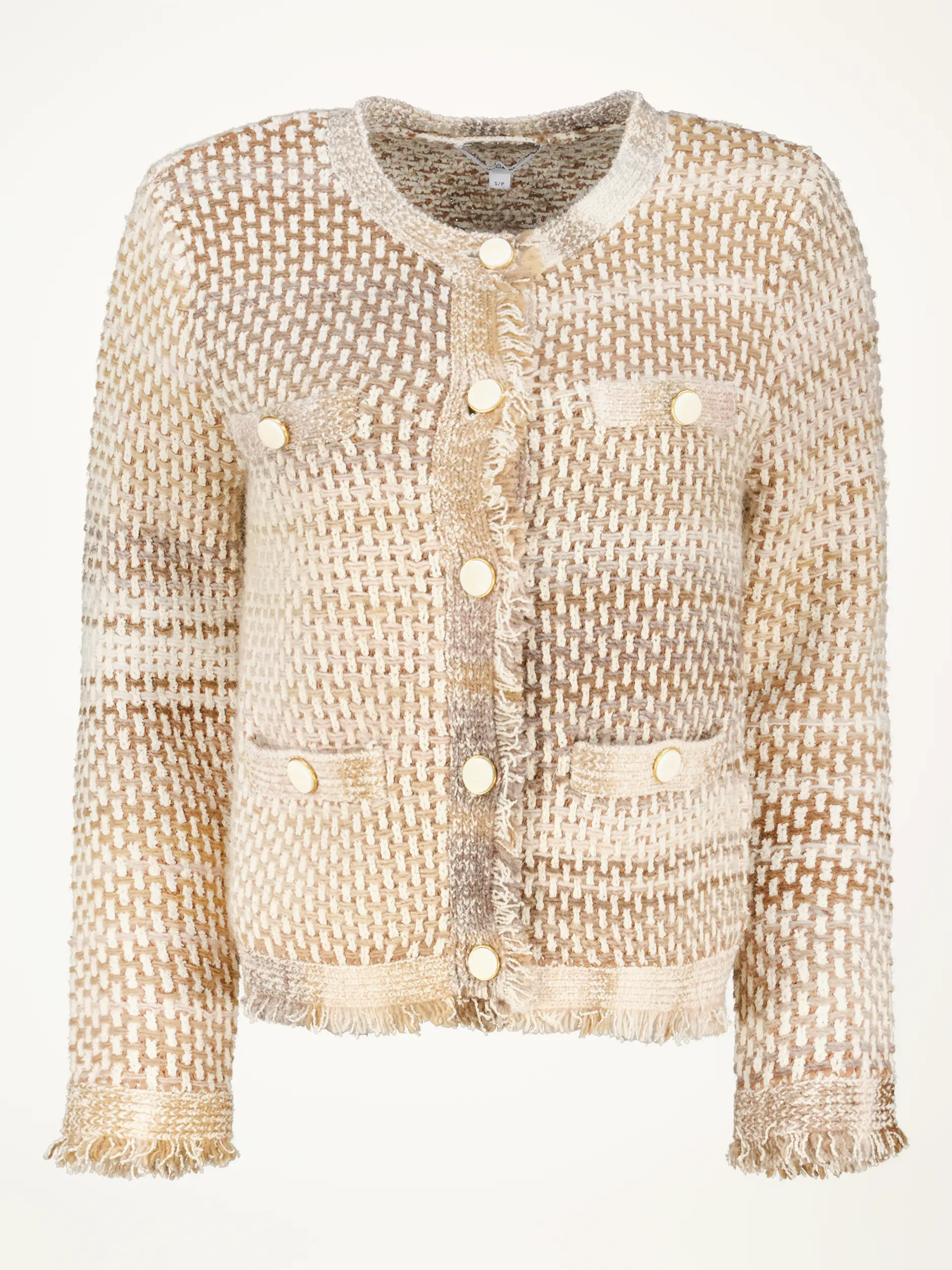 Gemusterte Strickjacke 'Sariyah knit' aus Woll-Mix mit Fransen - Artikelansicht - Farbe: Braun Gemusterte Strickjacke 'Sariyah knit' aus Woll-Mix mit Fransen - Artikelansicht - Farbe: Braun