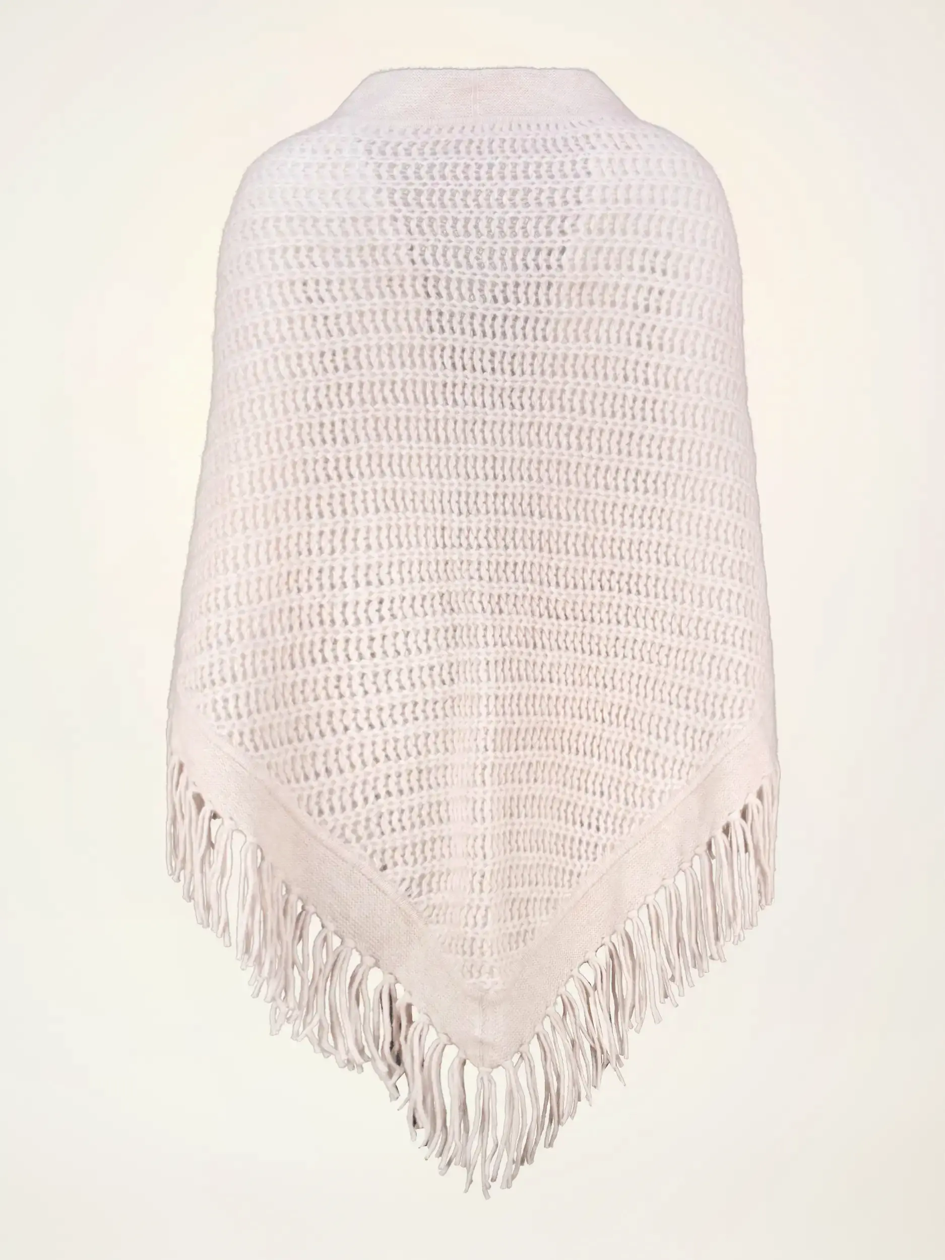 Cape mit Fransen aus Kaschmir-Mix - Artikel Rückseite - Farbe: Beige