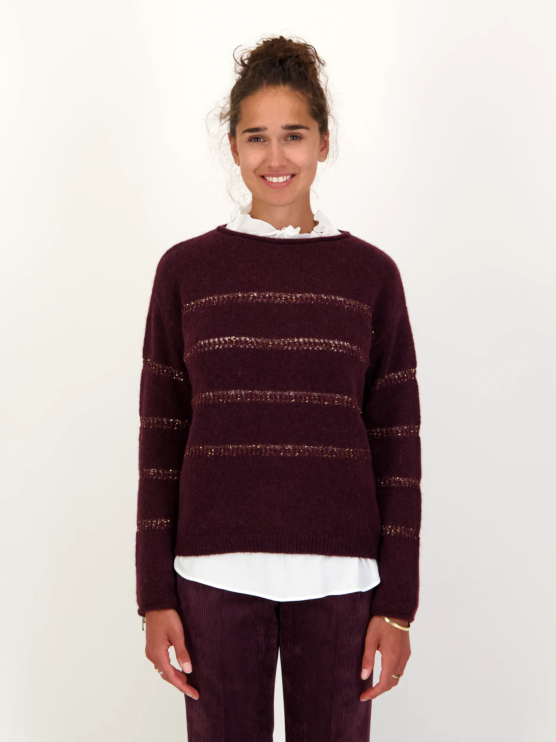 Pullover Woll-Mix langarm - Artikel Vorderseite getragen von einem Modell - Farbe: Rot