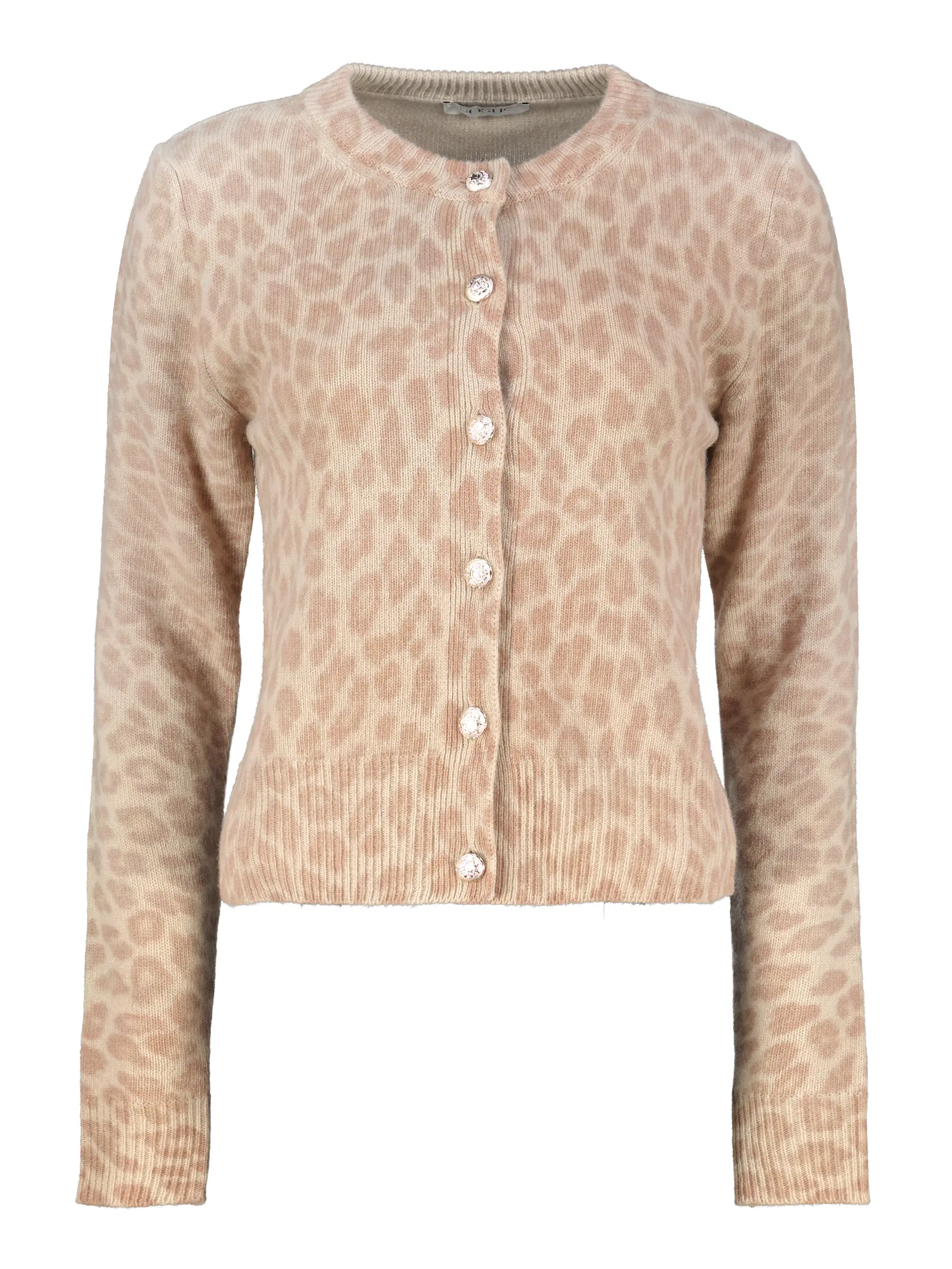 Strickjacke 'Leocardigan' aus Wolle mit Leo-Print - Artikel Vorderseite - Farbe: Beige