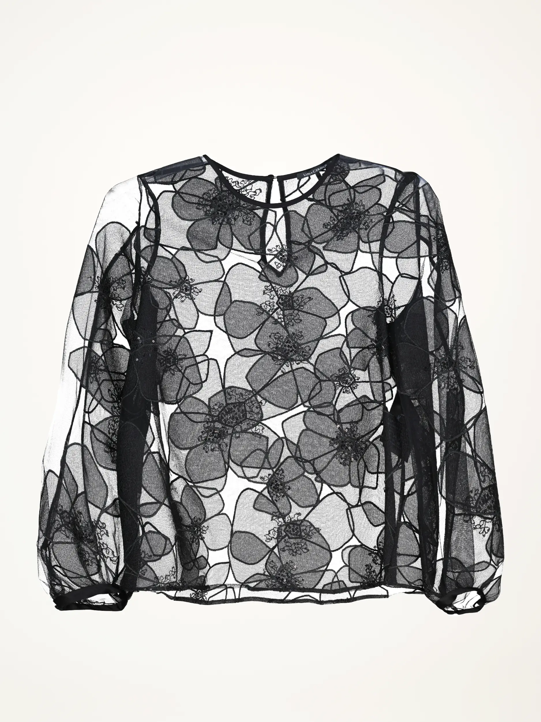 Bluse mit aufgestickten Blumen langarm - Artikelansicht - Farbe: Schwarz