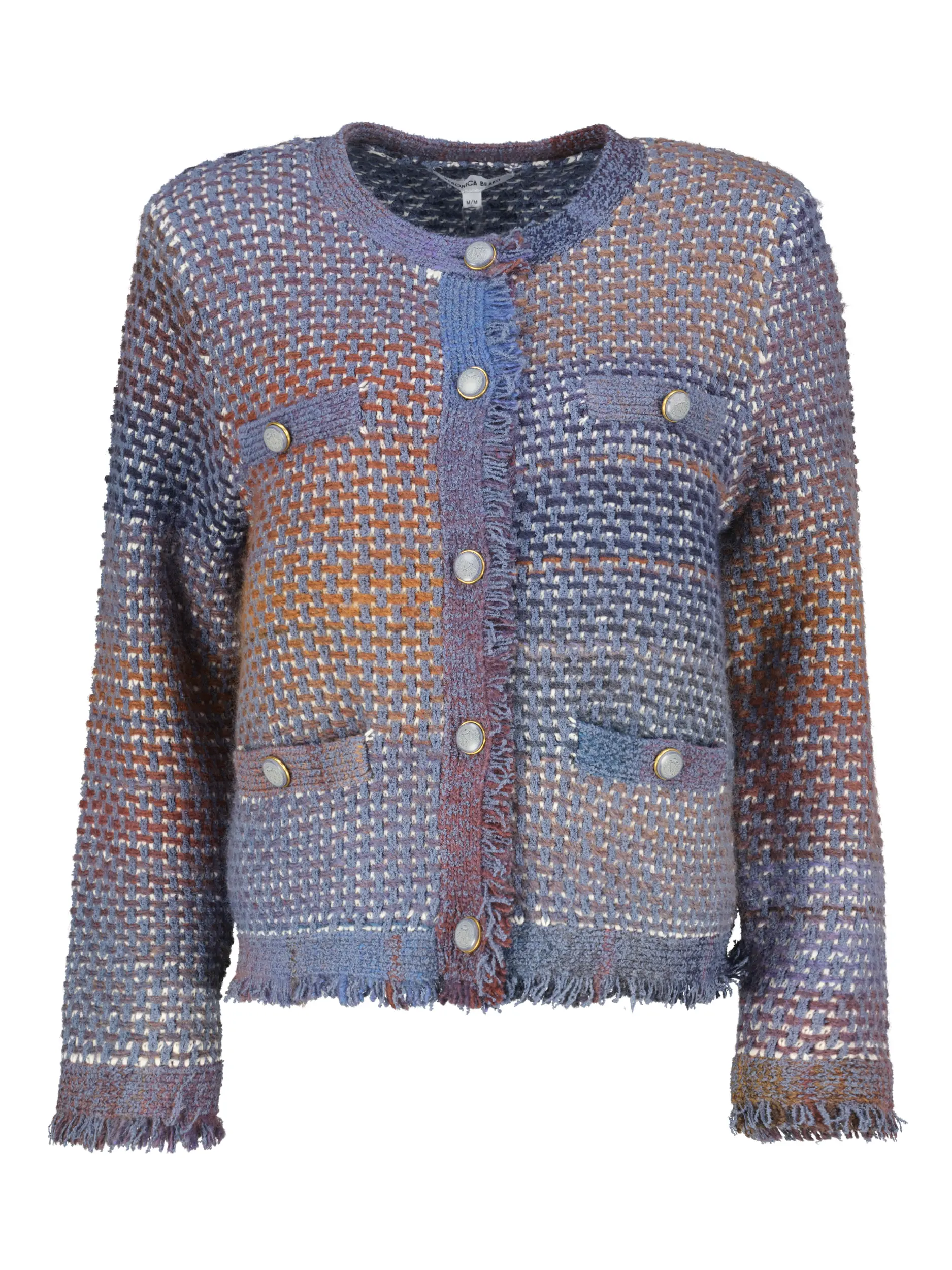 Gemusterte Strickjacke 'Sariyah knit' aus Woll-Mix mit Fransen - Artikel Vorderseite - Farbe: Blau