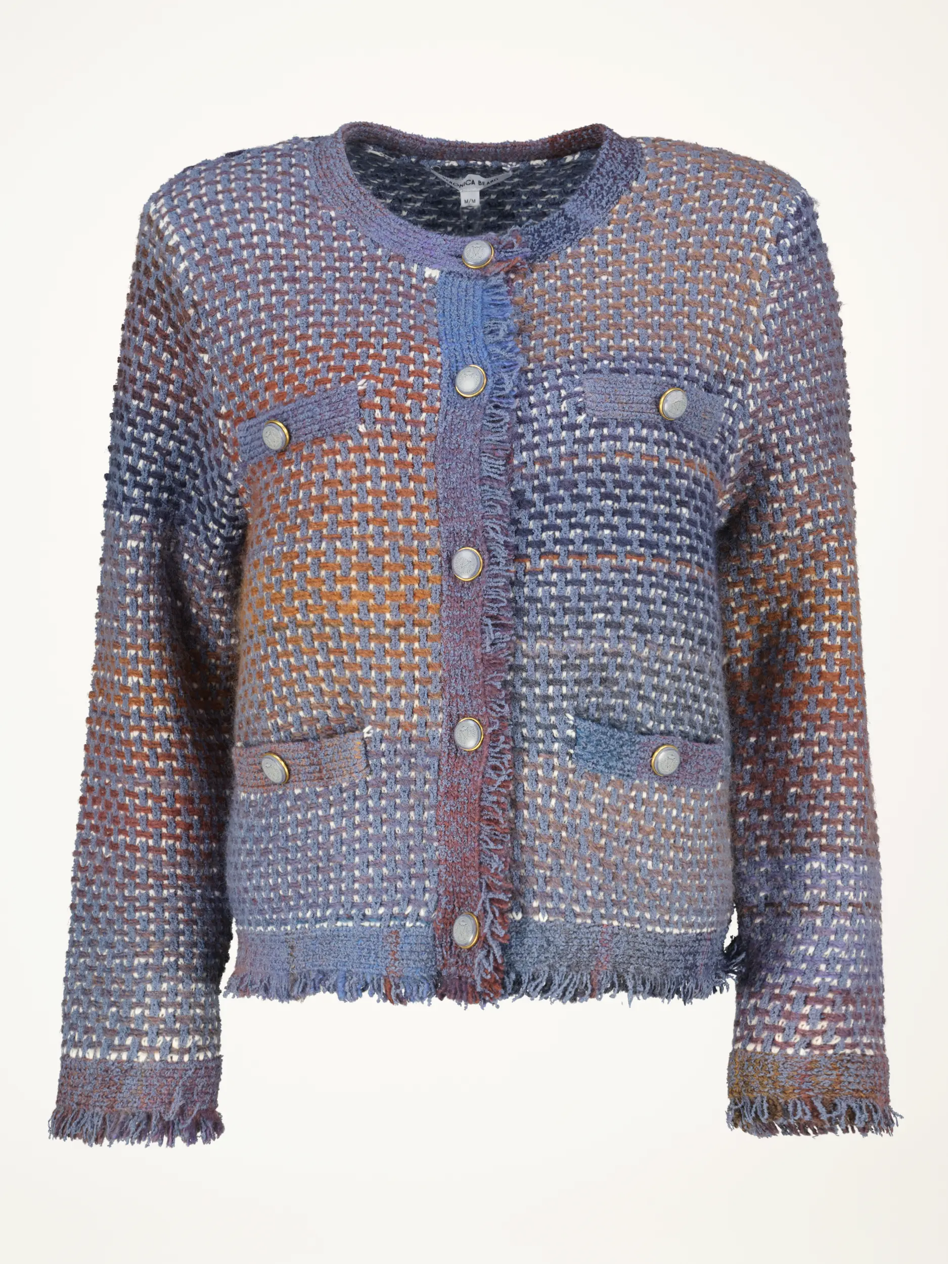 Gemusterte Strickjacke 'Sariyah knit' aus Woll-Mix mit Fransen - Artikelansicht - Farbe: Blau Gemusterte Strickjacke 'Sariyah knit' aus Woll-Mix mit Fransen - Artikelansicht - Farbe: Blau