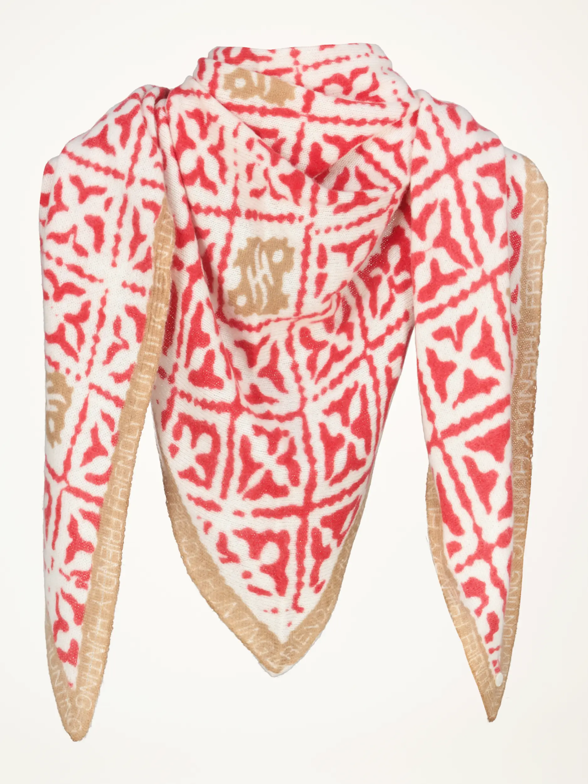 Gemustertes Dreieckstuch 'Eyes of Marrakesh' aus Kaschmir - Artikelansicht - Farbe: Rot