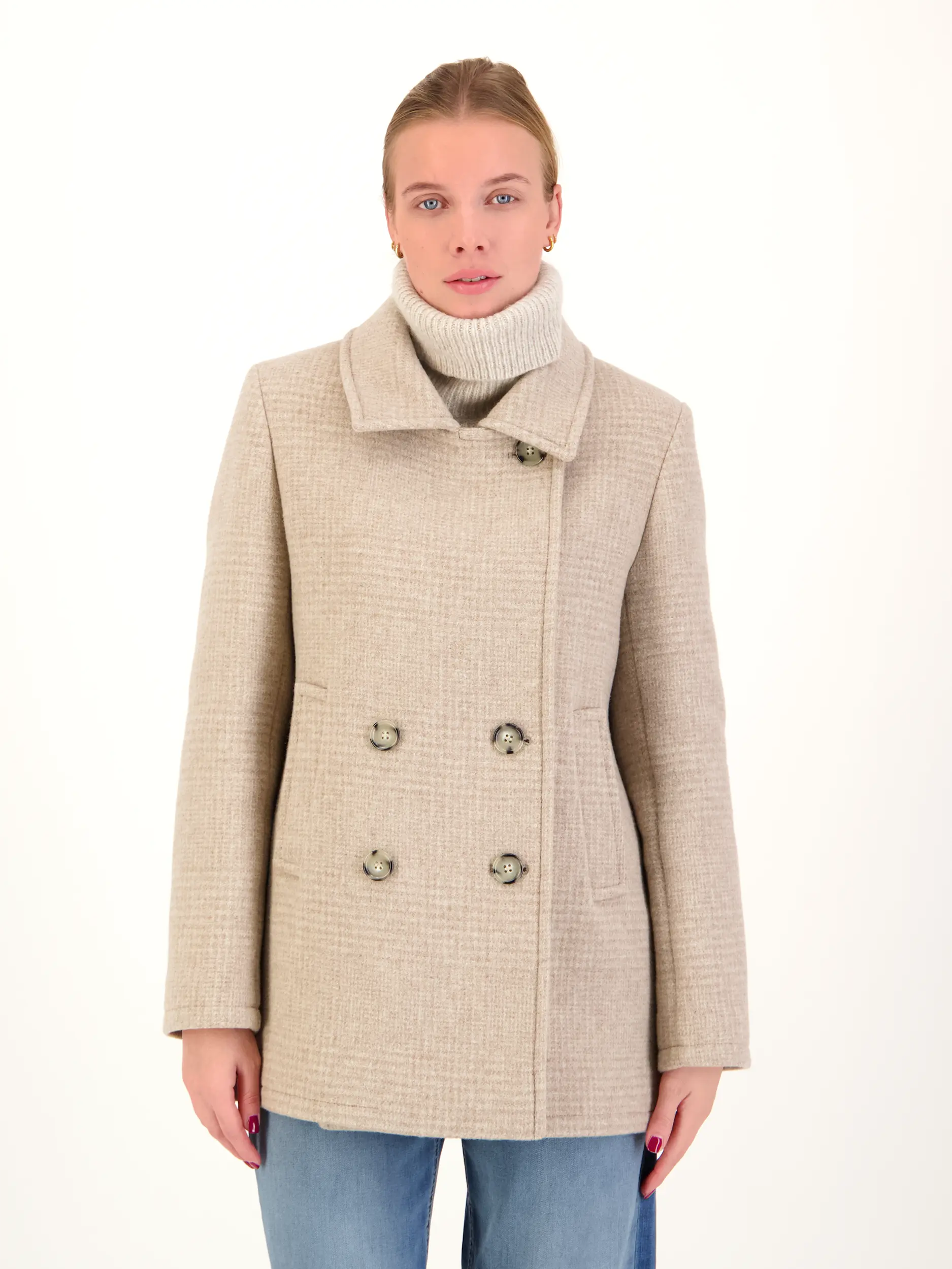 Cabanjacke aus Woll-Mix - Artikel Vorderseite getragen von einem Modell - Farbe: Beige