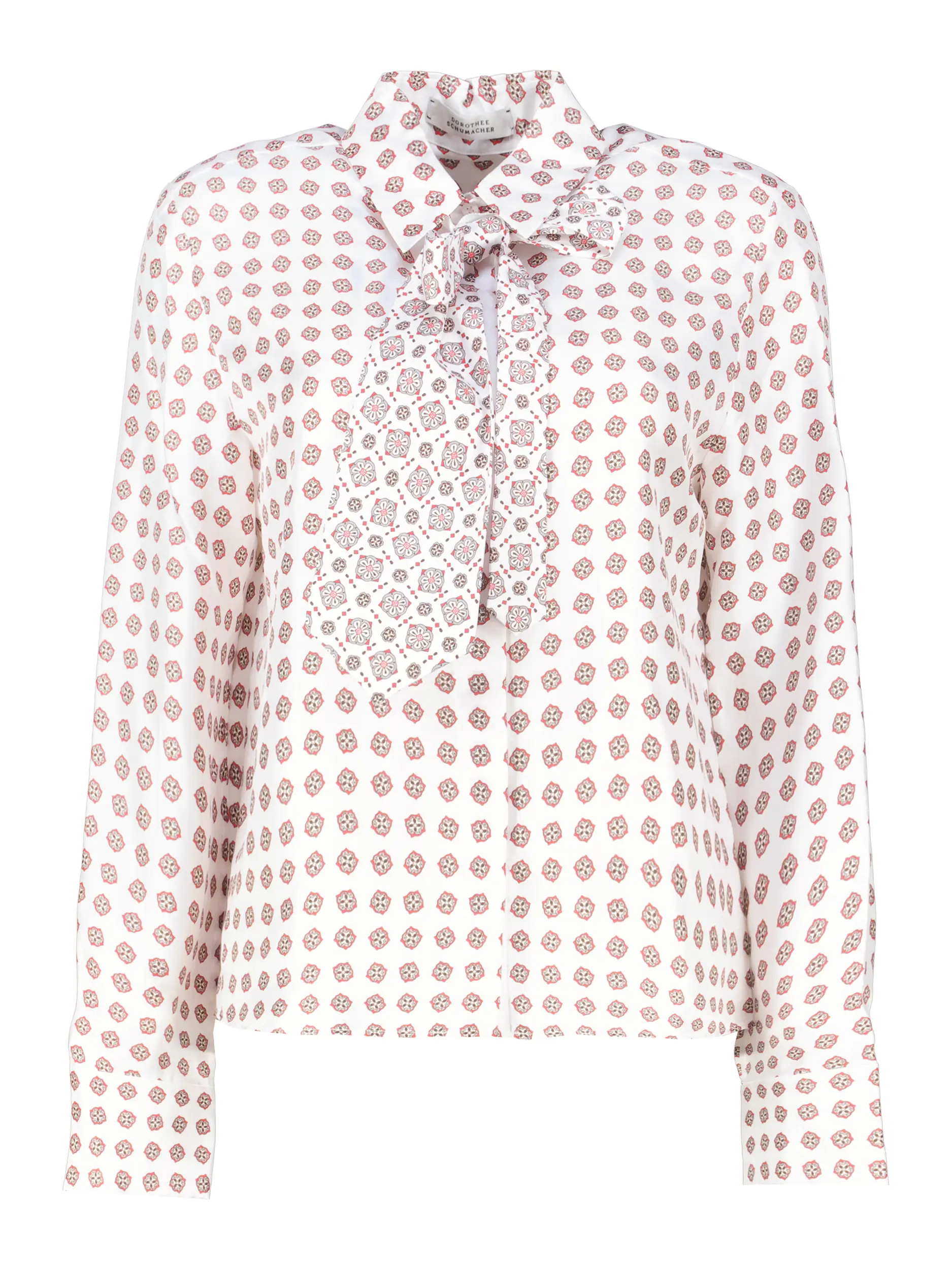 Gemusterte Schluppennbluse 'Graphic Dreams' aus Seide langarm - Artikel Vorderseite - Farbe: Weiß