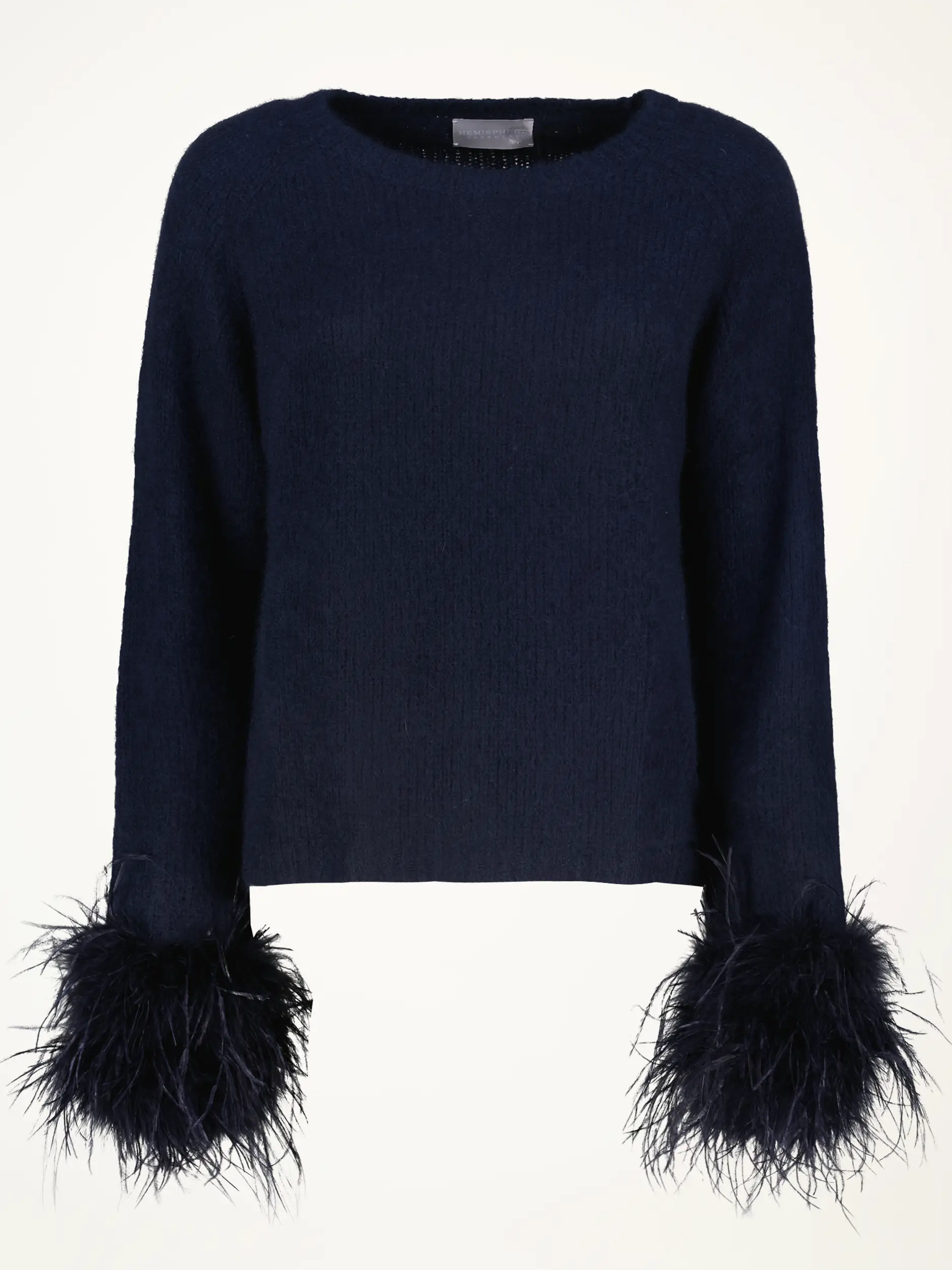 Pullover aus Kaschmir mit Straußenfedern langarm - Artikelansicht - Farbe: Blau