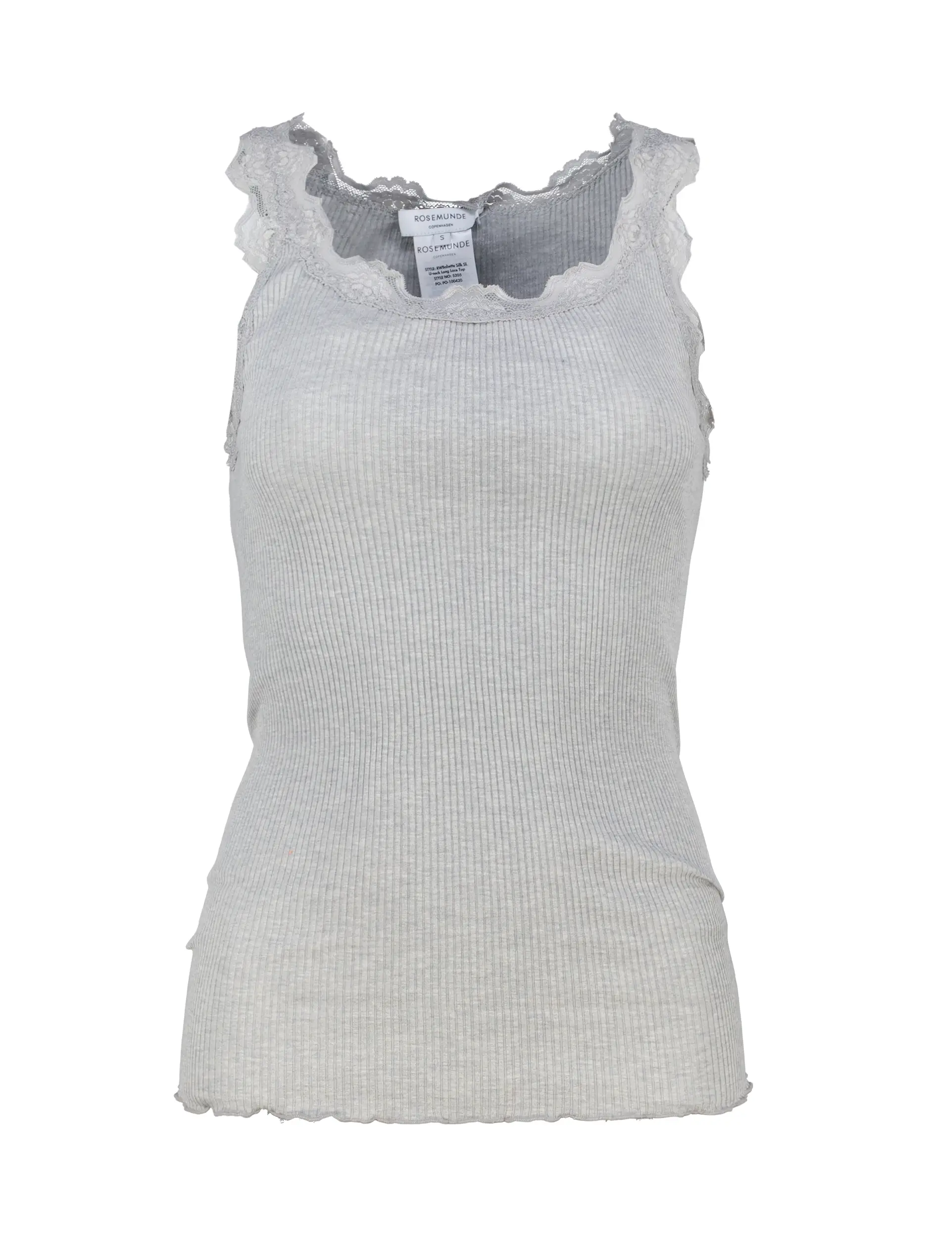 Rippstricktop mit Spitze aus Seiden-Mix - Artikel Vorderseite - Farbe: Grau