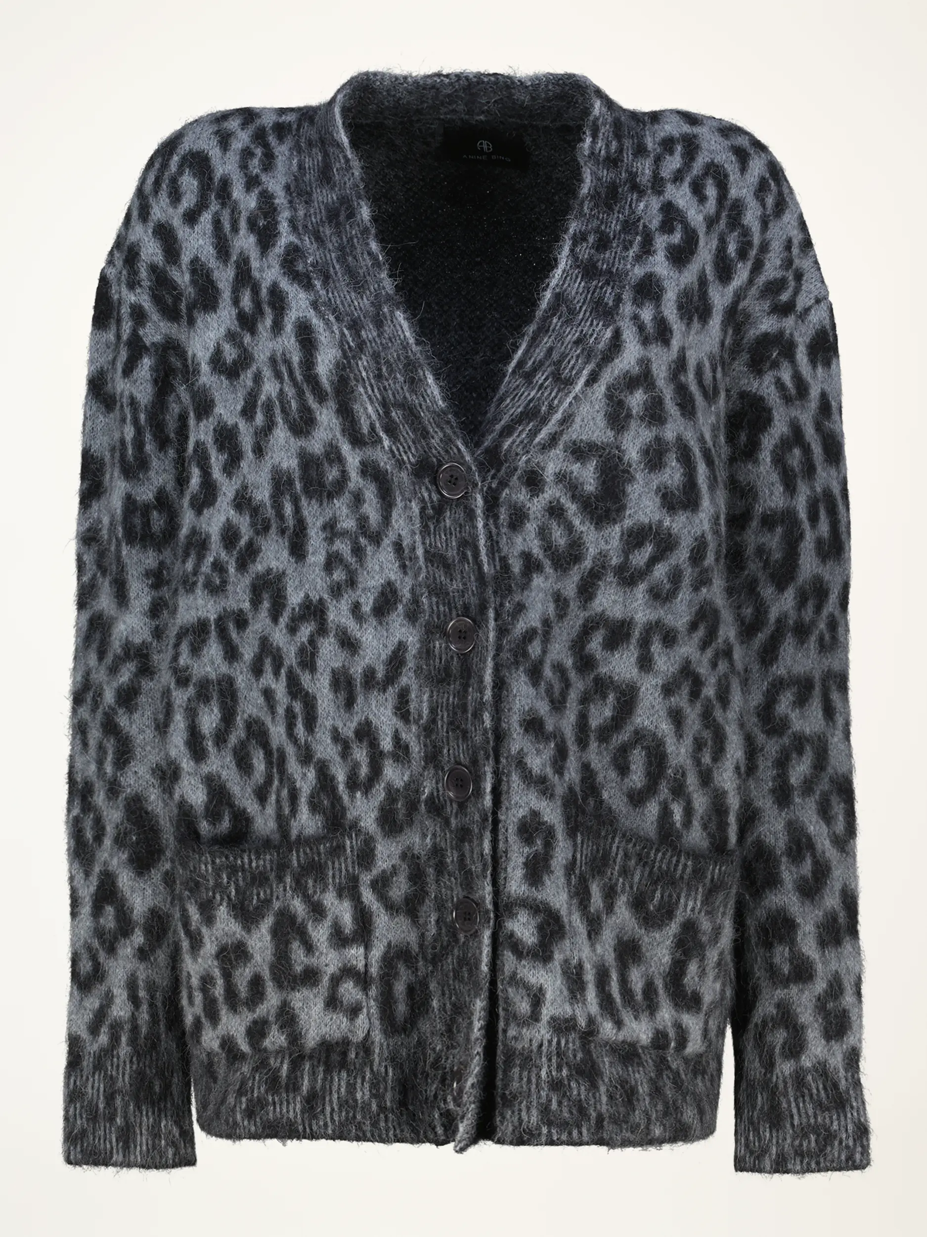 Strickjacke aus Alpaka mit Leo-Print - Artikelansicht - Farbe: Grau