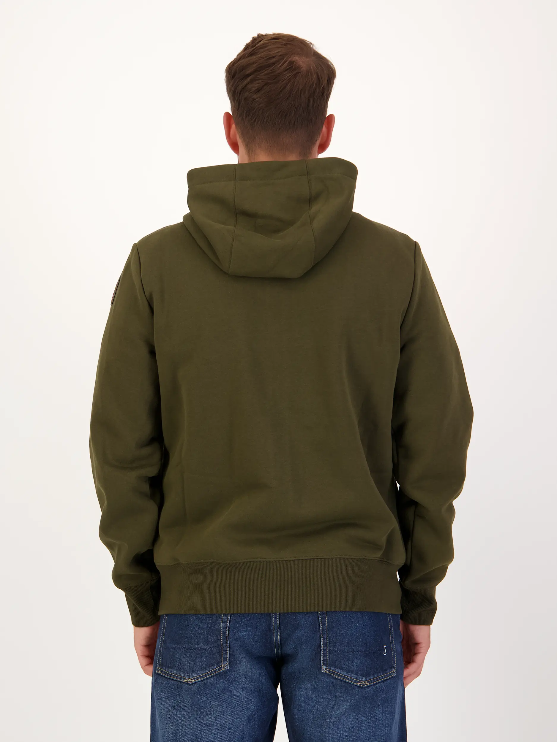 Sweatjacke 'Charlie' - Artikel Rückseite getragen von einem Modell - Farbe: Grün