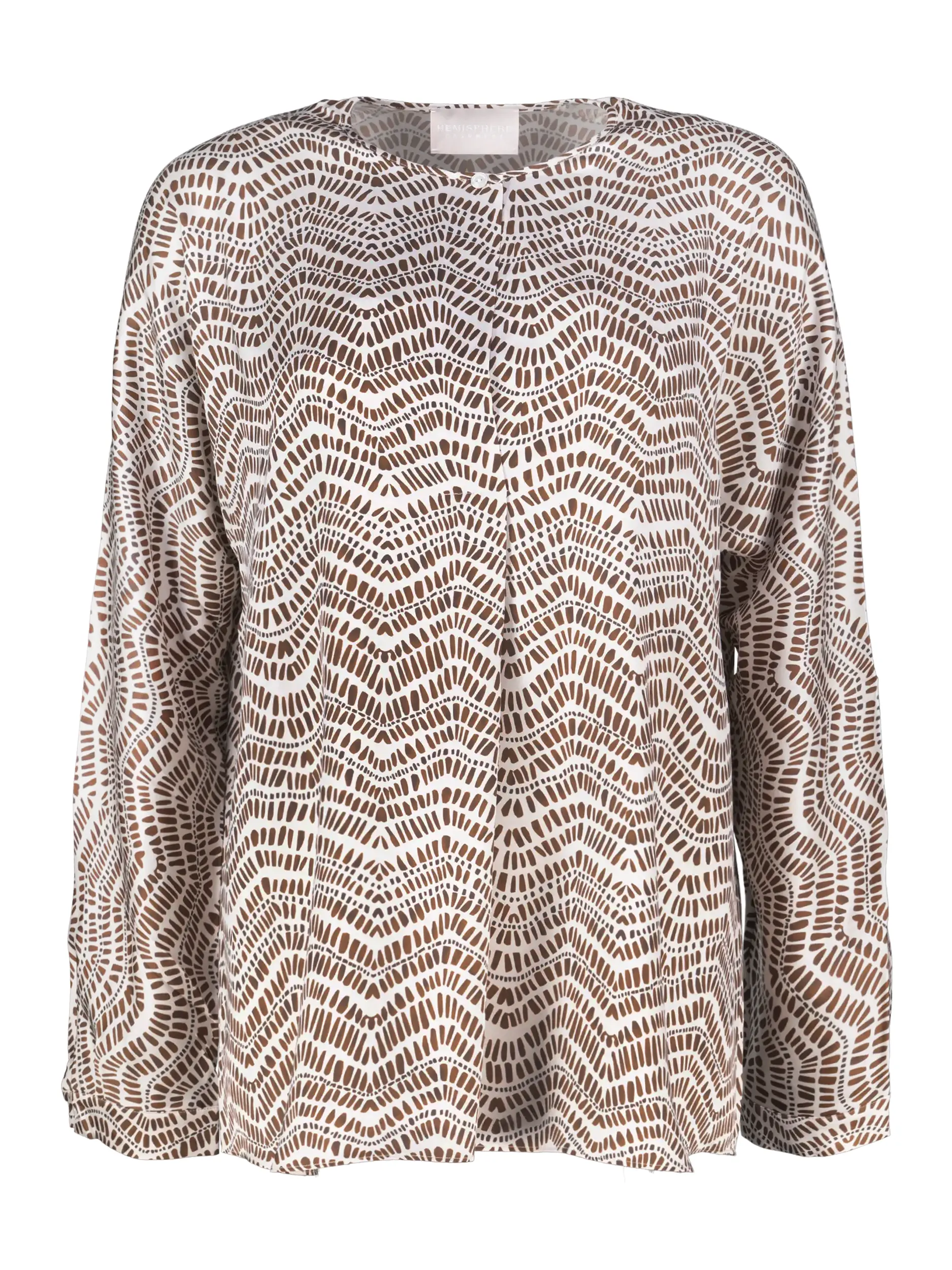 Gemusterte Seidenbluse langarm - Artikel Vorderseite - Farbe: Braun