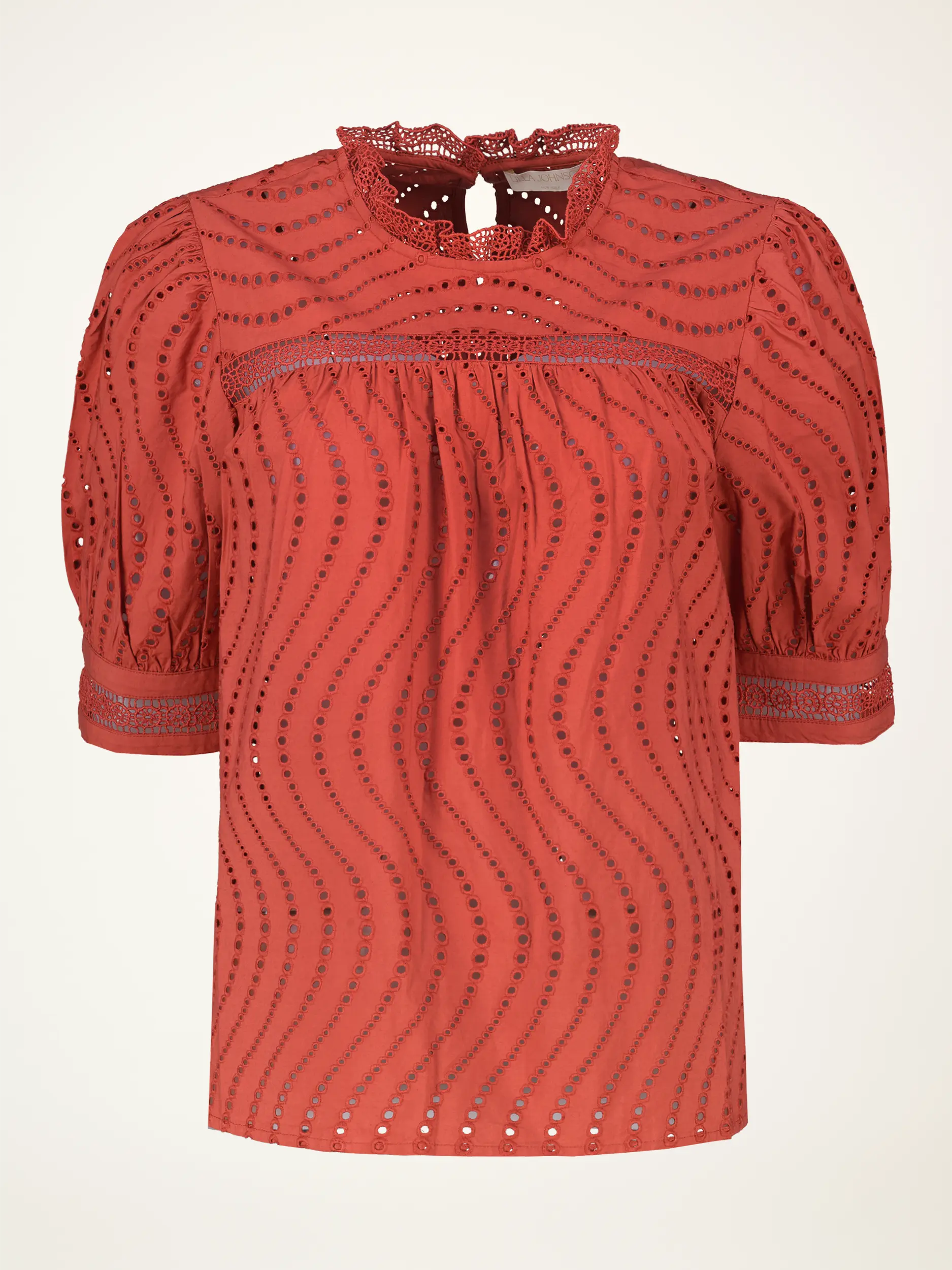 Baumwollbluse mit Lochstickerei kurzarm - Artikelansicht - Farbe: Rot