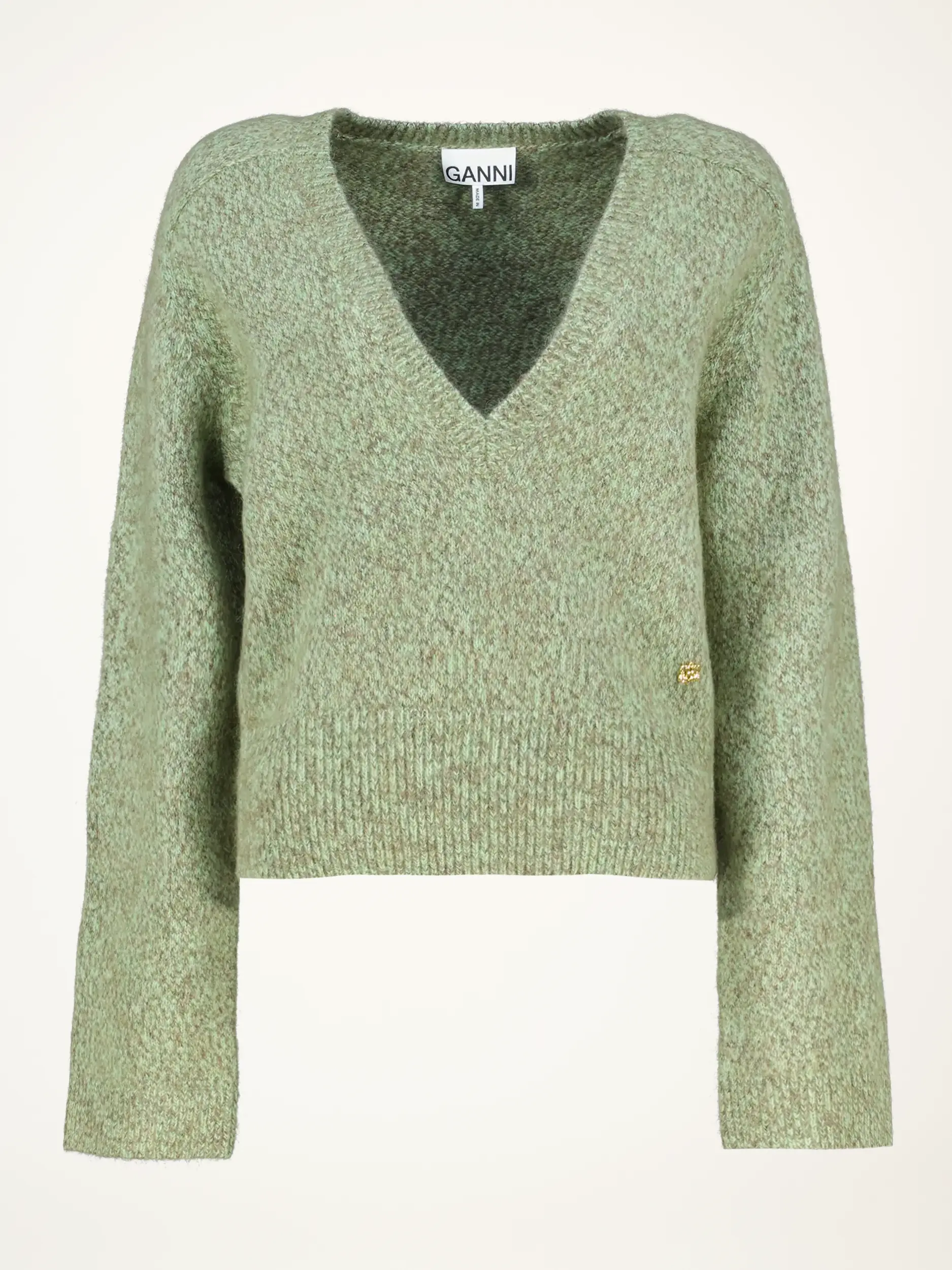 Melierter Pullover mit V-Ausschnitt - Artikelansicht - Farbe: Grün