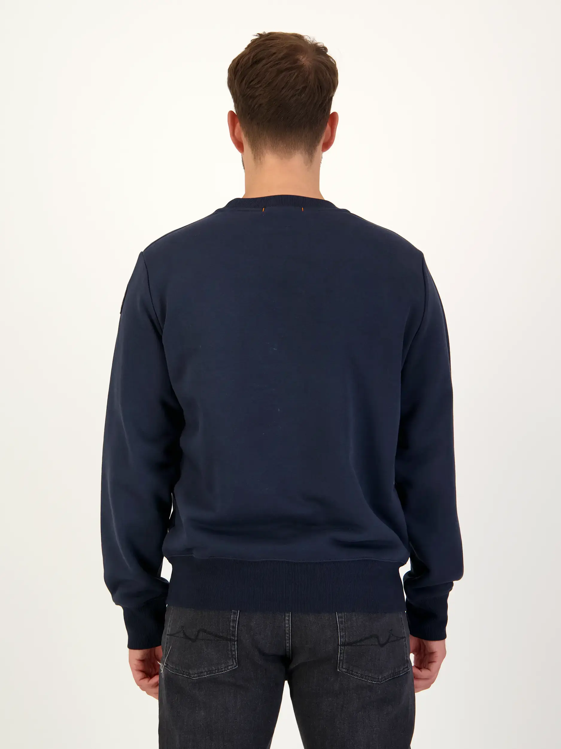 Sweatshirt - Artikel Rückseite getragen von einem Modell - Farbe: Blau