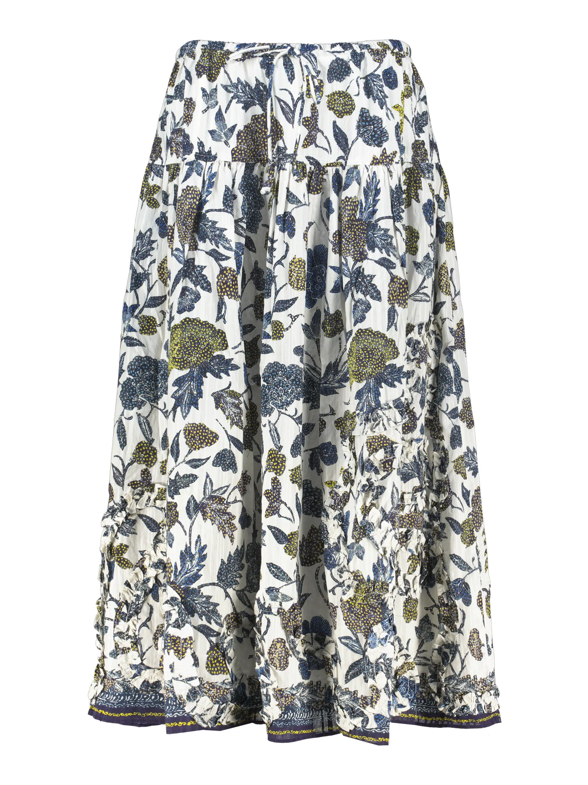 Gemusterter Midirock 'Alexandra' mit Raffungen - Artikel Vorderseite - Farbe: Creme