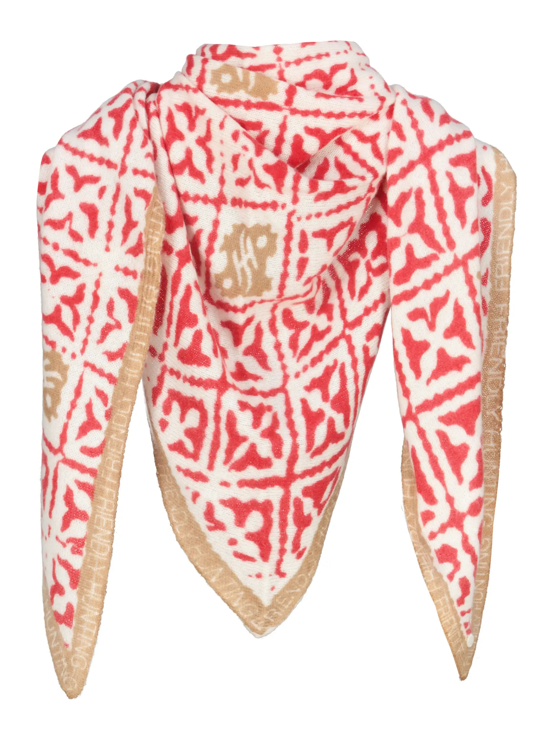 Gemustertes Dreieckstuch 'Eyes of Marrakesh' aus Kaschmir - Artikel Vorderseite - Farbe: Rot