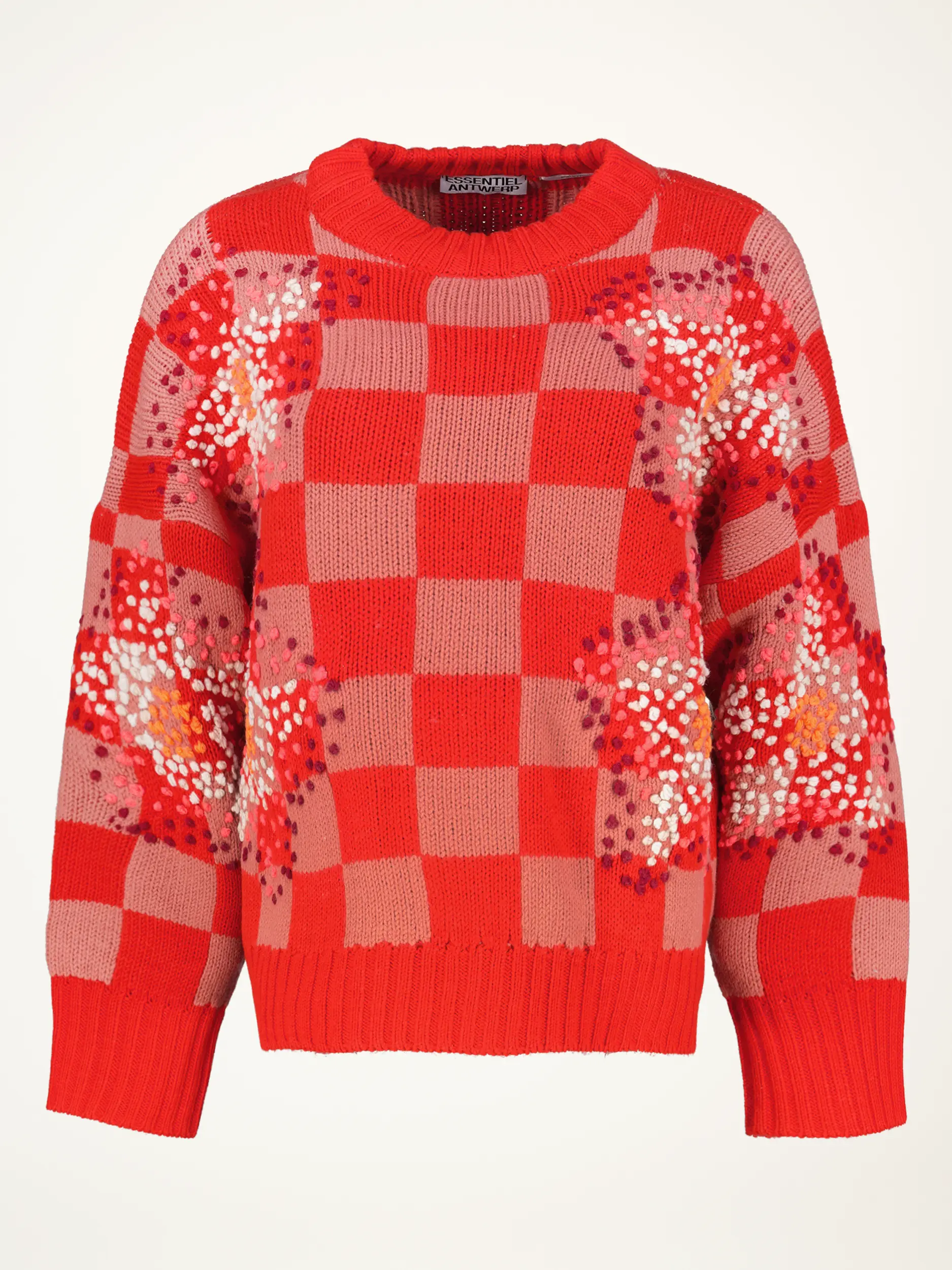 Gemusterter Pullover 'Inter' aus Wolle langarm - Artikelansicht - Farbe: Rot