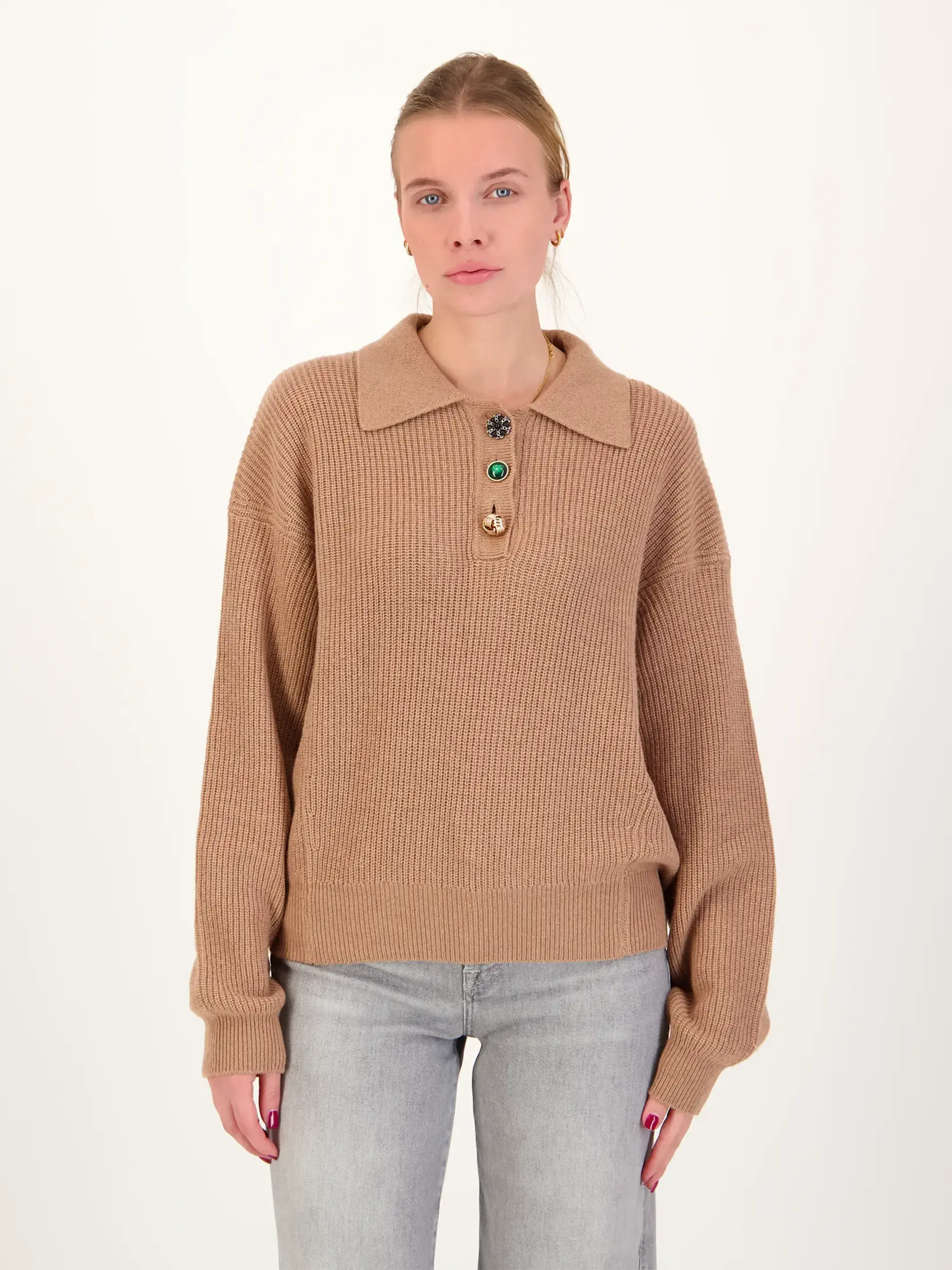 Pullover 'Imetal' aus Woll-Mix - Artikel Vorderseite getragen von einem Modell - Farbe: Braun