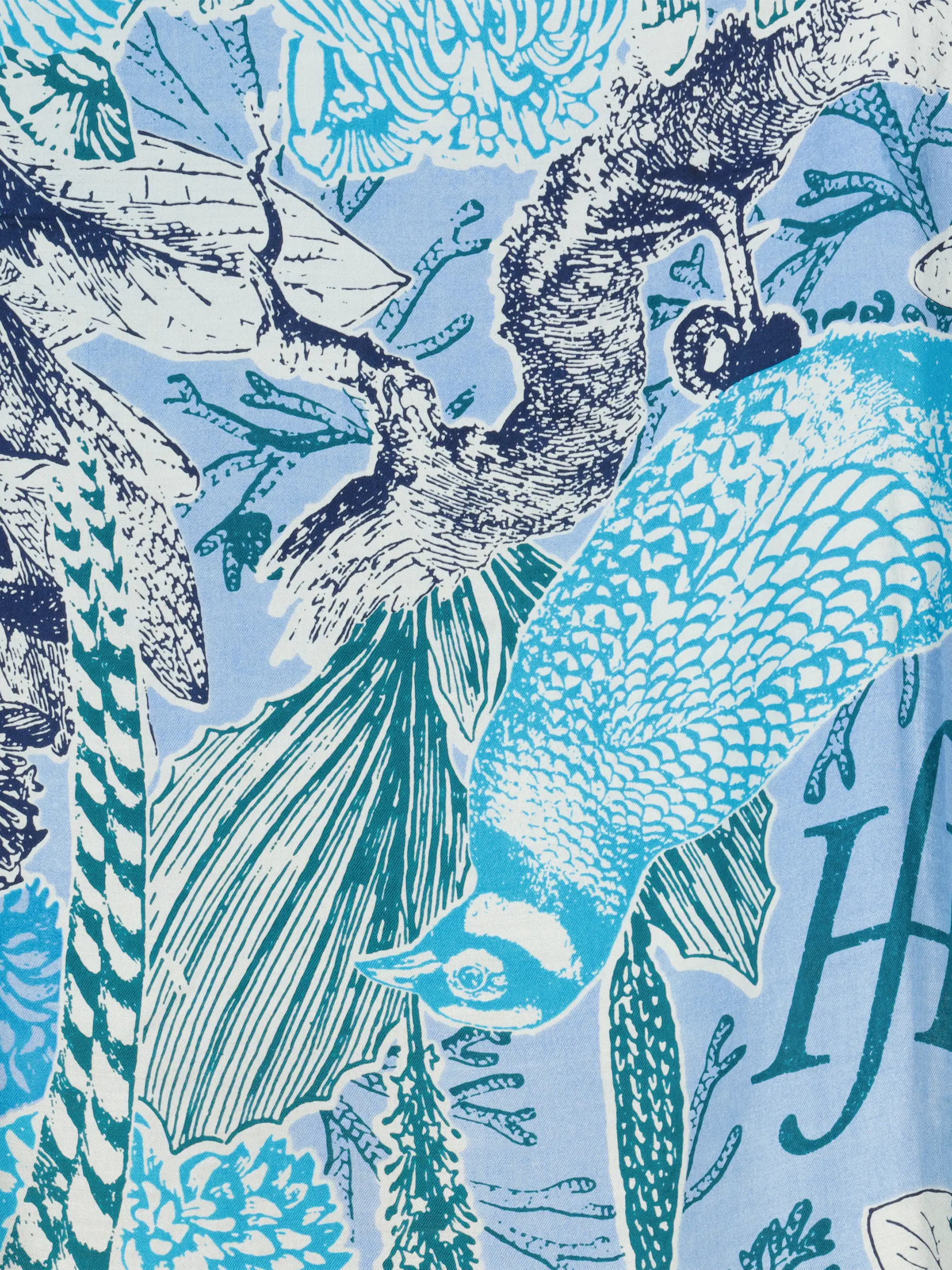 Gemustertes Tuch 'New Pheasant' aus Seide - Artikel Rückseite - Farbe: Blau