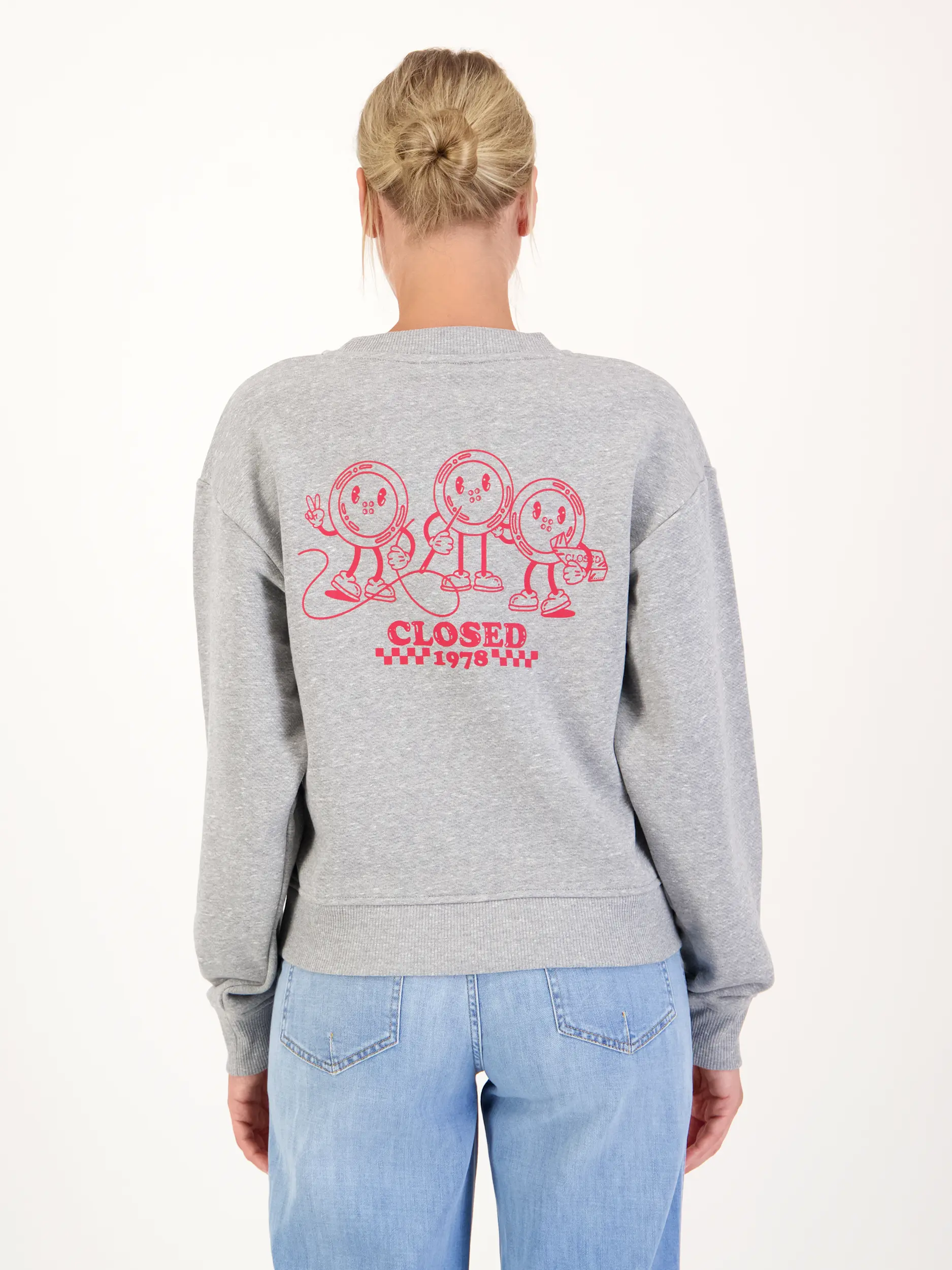 Sweatshirt - Artikel Rückseite getragen von einem Modell - Farbe: Grau