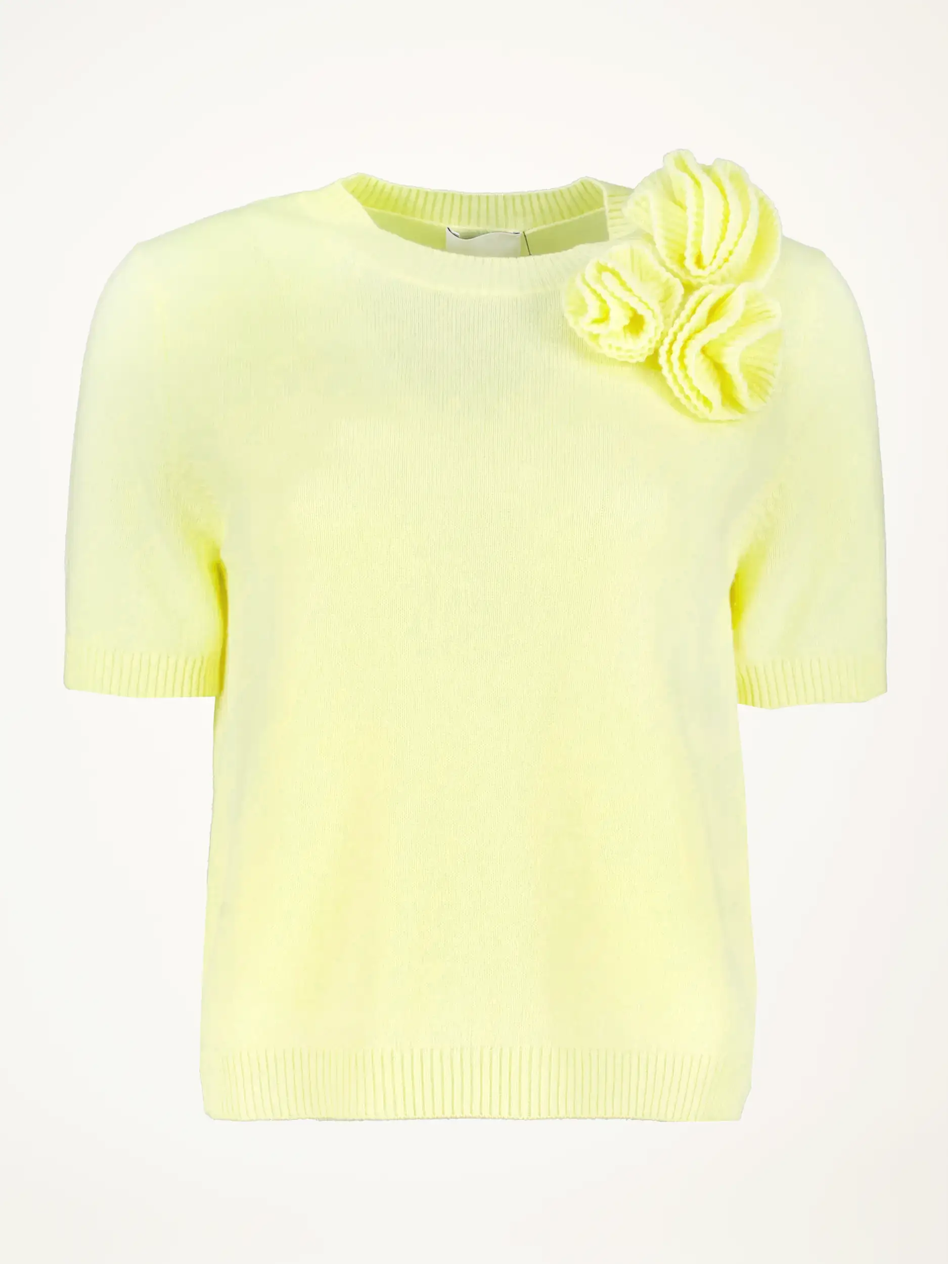 Pullover aus Wolle mit Blumenstickerei kurzarm - Artikelansicht - Farbe: Gelb