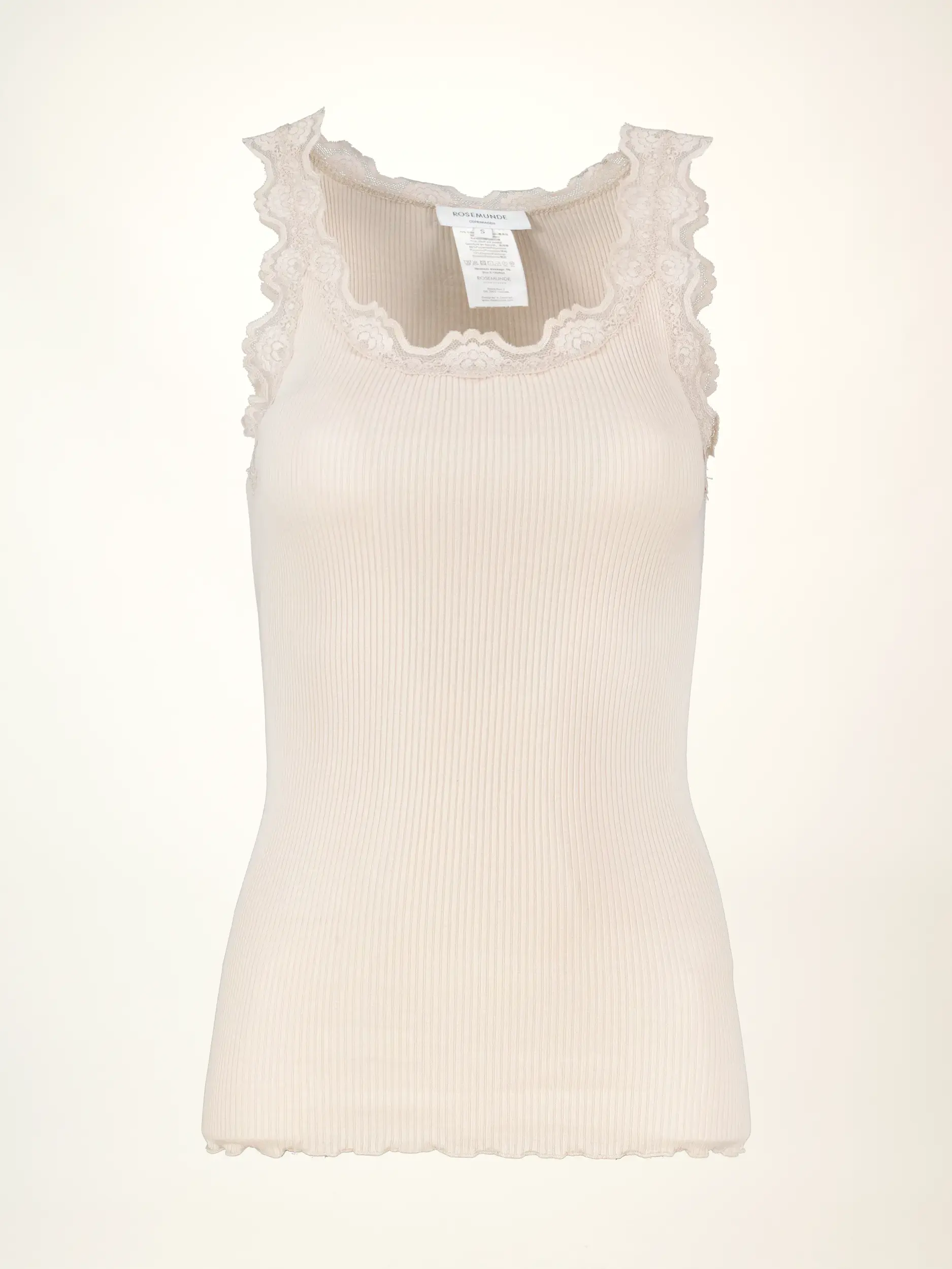 Rippstricktop mit Spitze aus Seiden-Mix - Artikelansicht - Farbe: Beige