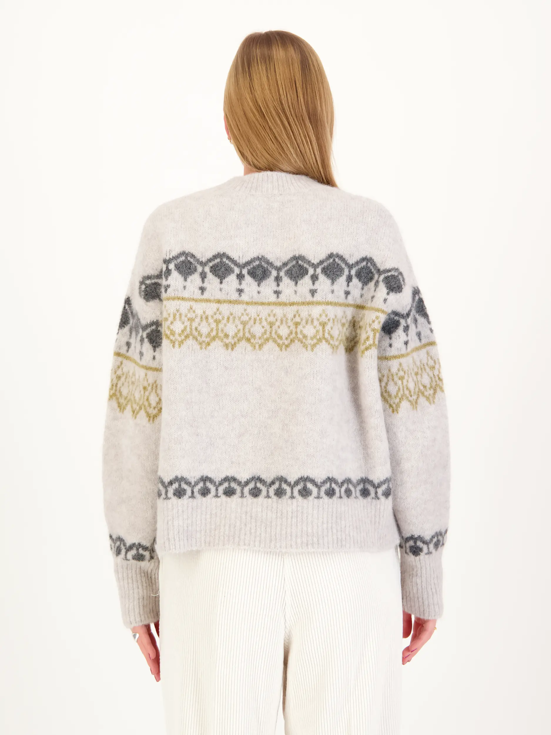 Pullover mit Norweger-Muster - Artikel Rückseite getragen von einem Modell - Farbe: Creme