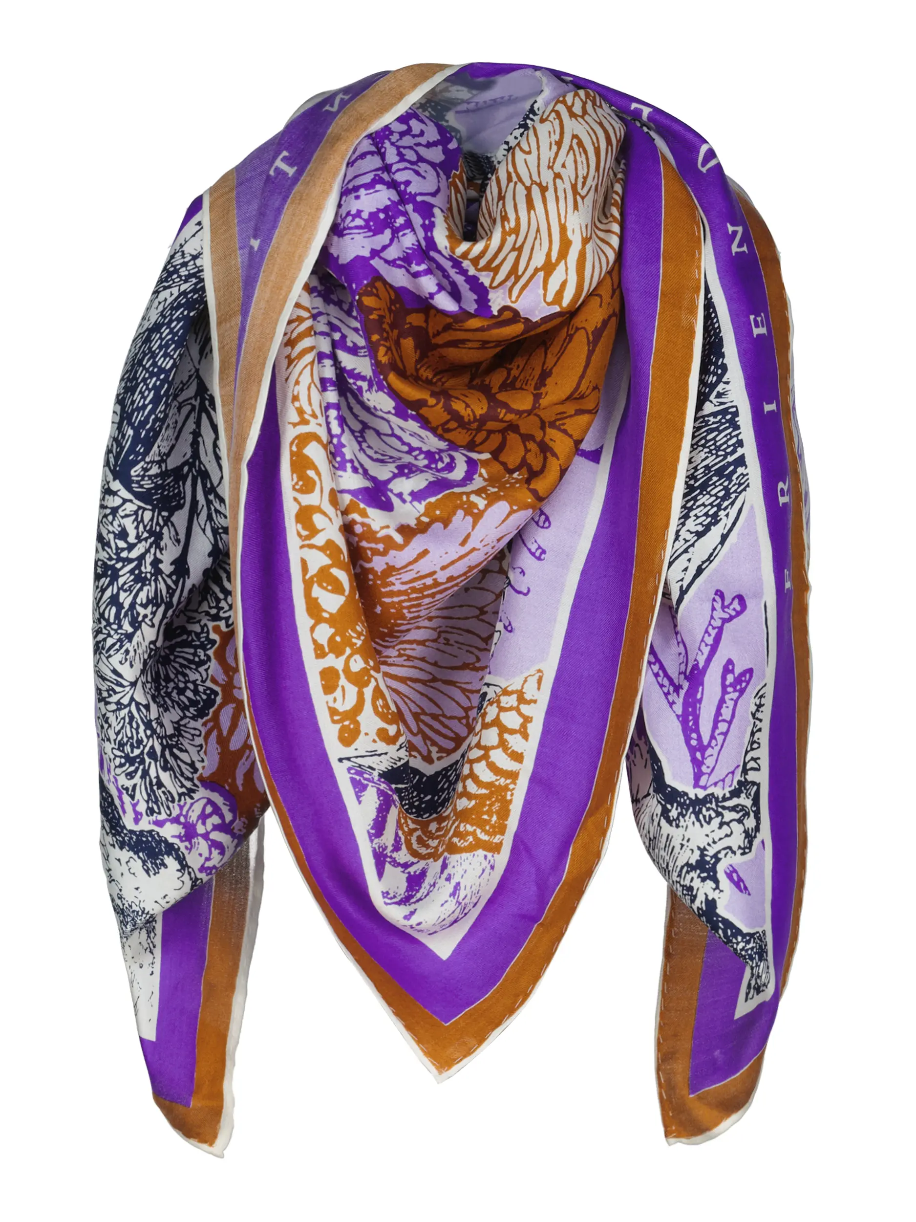 Gemustertes Tuch 'New Pheasant' aus Seide - Artikel Vorderseite - Farbe: Violett