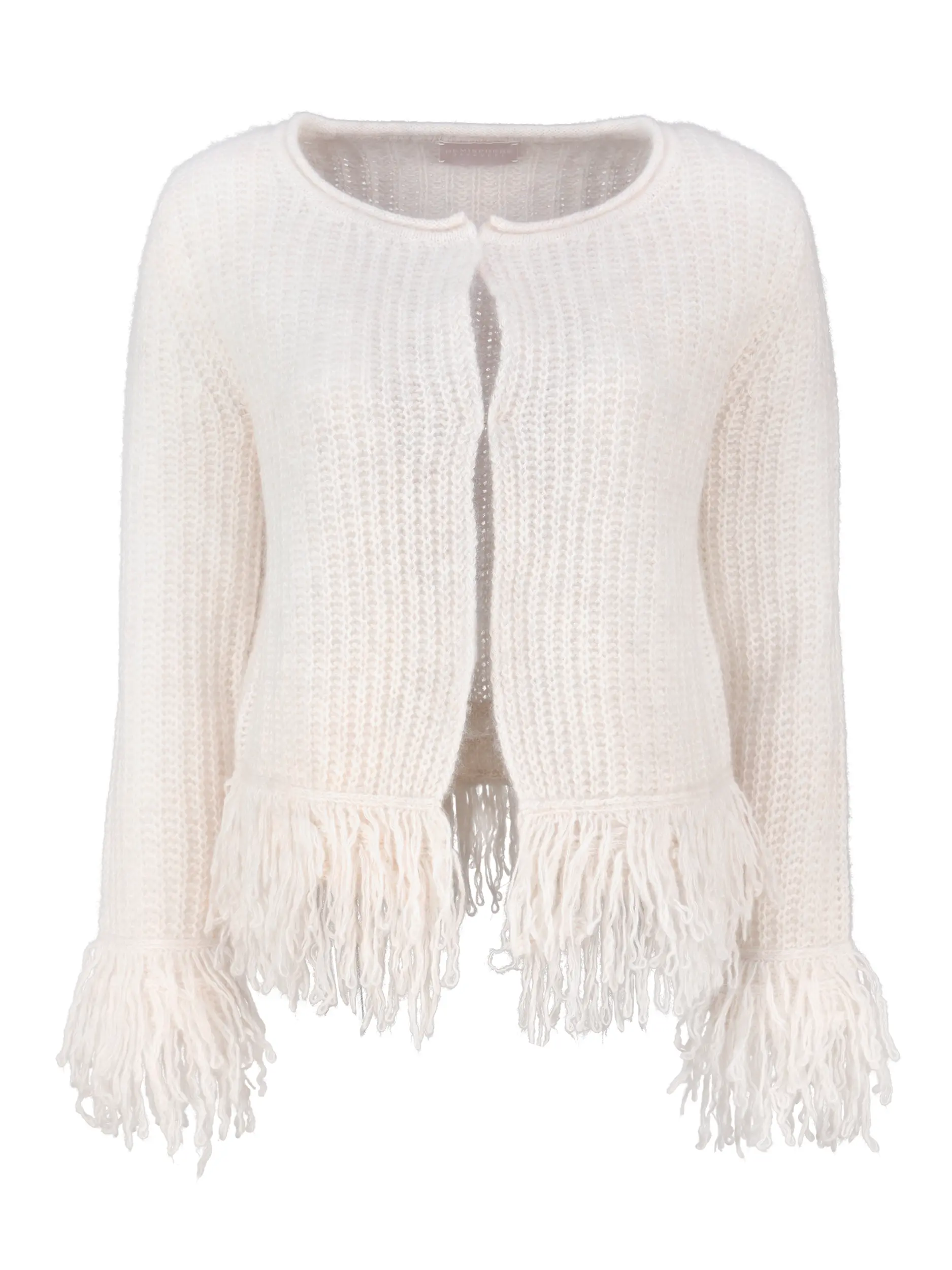 Strickjacke aus Kaschmir mit Fransen - Artikel Vorderseite - Farbe: Creme