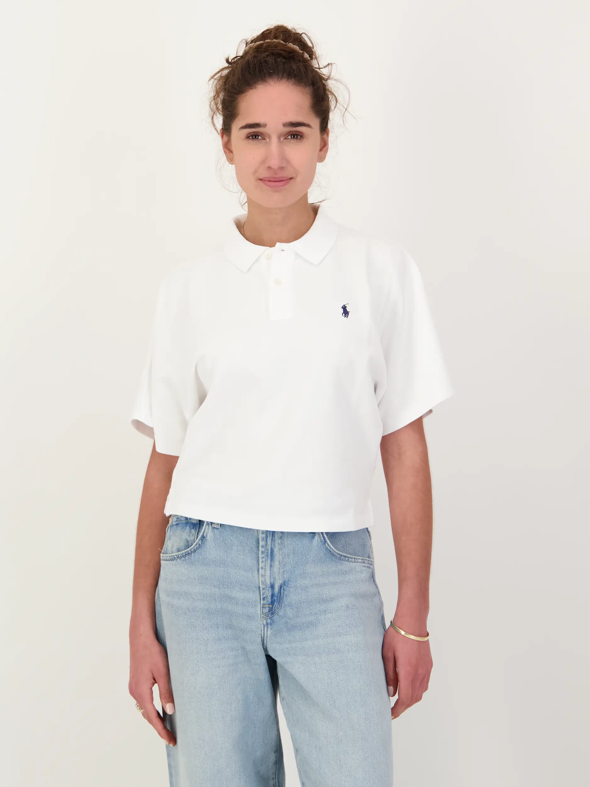 Poloshirt 3/4 Arm - Artikel Vorderseite getragen von einem Modell - Farbe: Weiß