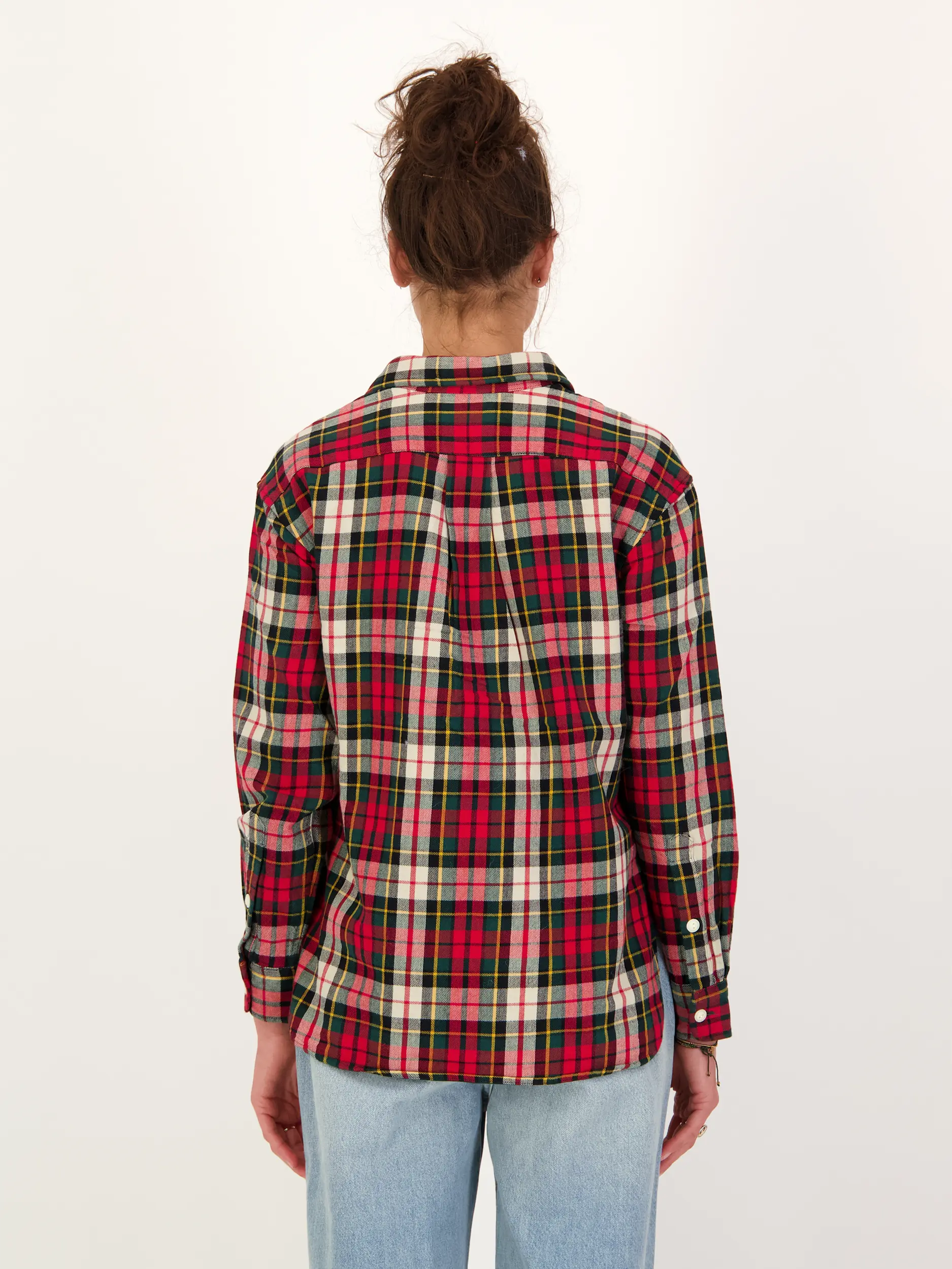 Karierte Baumwollbluse - Artikel Rückseite getragen von einem Modell - Farbe: Rot