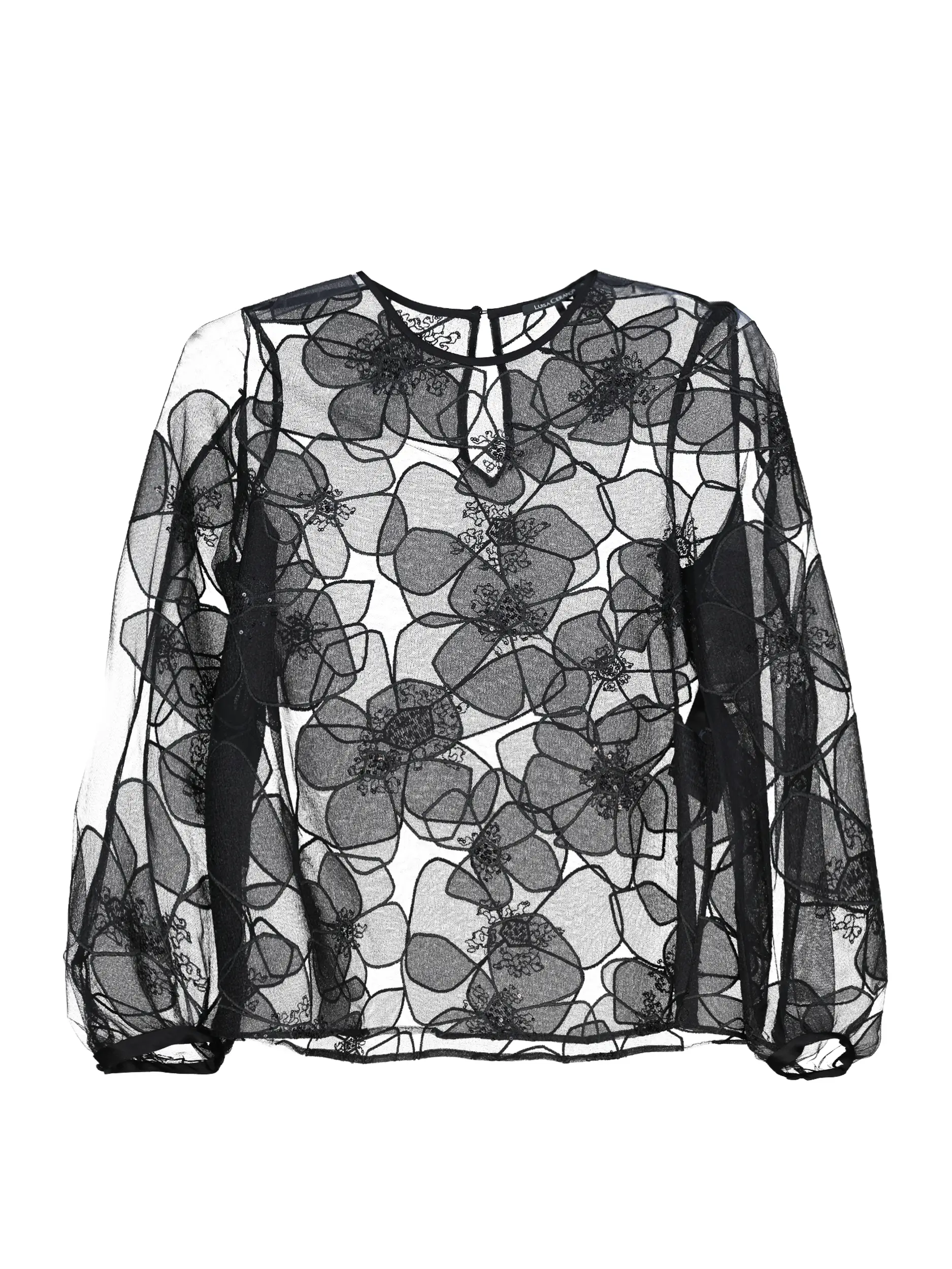 Bluse mit aufgestickten Blumen langarm - Artikel Vorderseite - Farbe: Schwarz