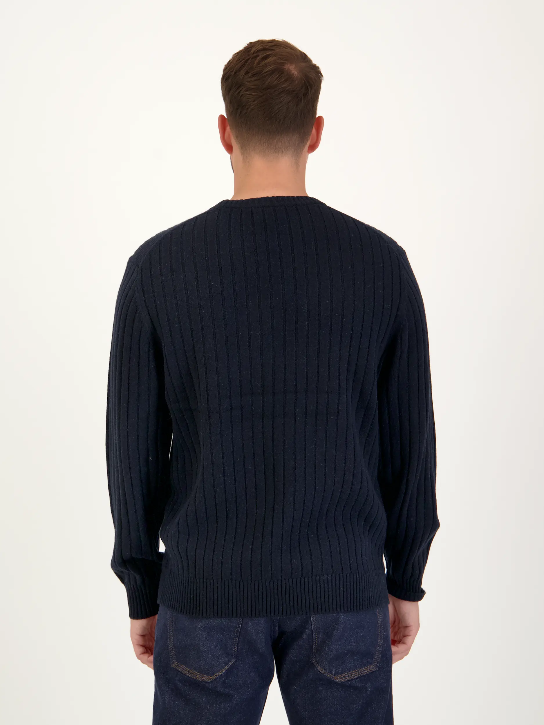 Pullover aus Woll-Mix langarm - Artikel Rückseite getragen von einem Modell - Farbe: Blau