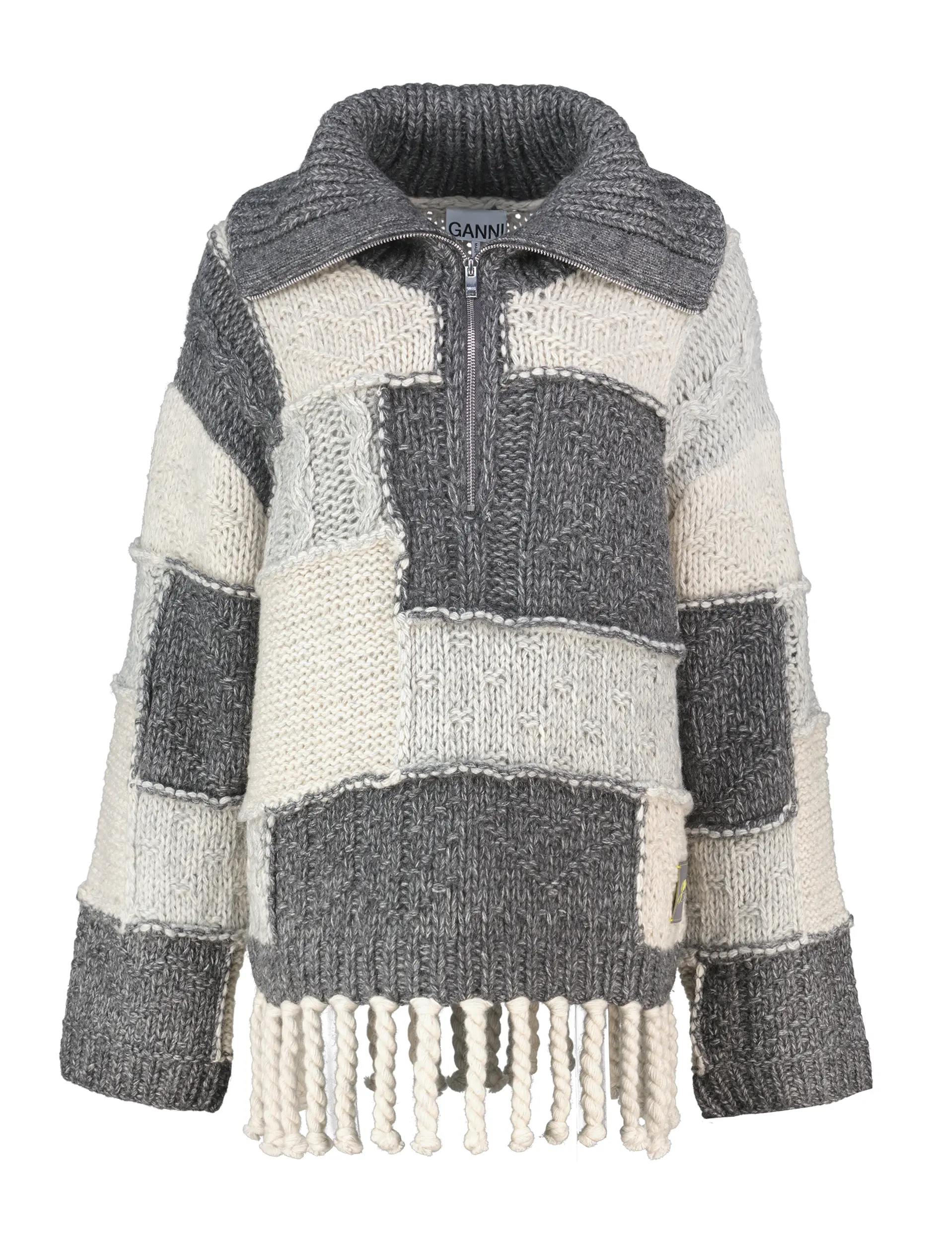 Gemusterter Pullover aus Wolle mit Fransen langarm - Artikel Vorderseite