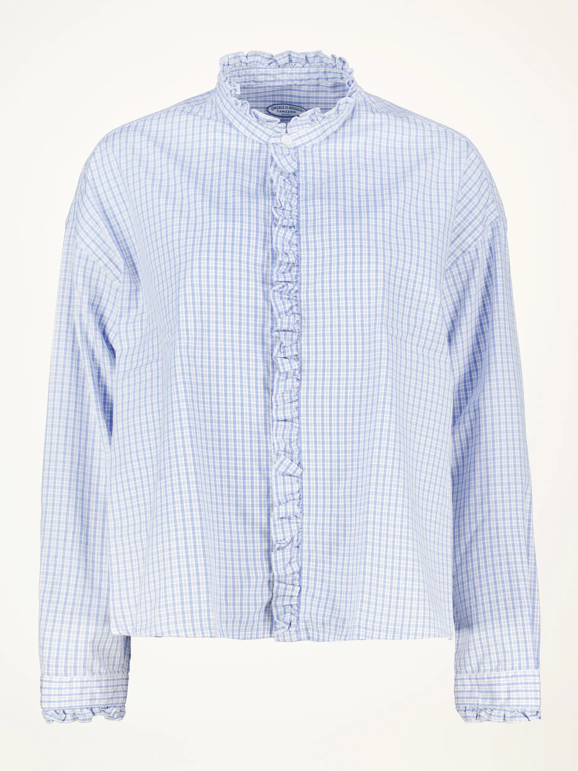 Karierte Baumwollbluse 'Juliette' langarm - Artikelansicht - Farbe: Blau