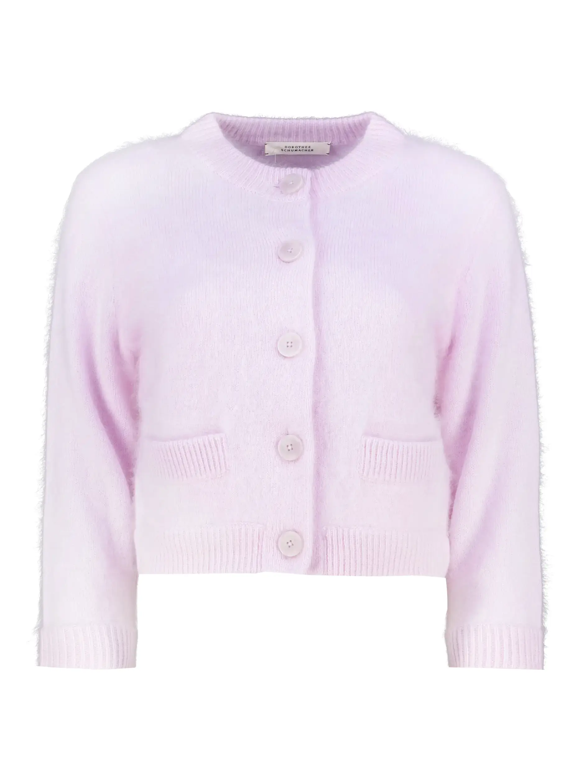 Strickjacke 'Fluffy Statements' aus Wolle 3/4 Arm - Artikel Vorderseite - Farbe: Rosa&Pink