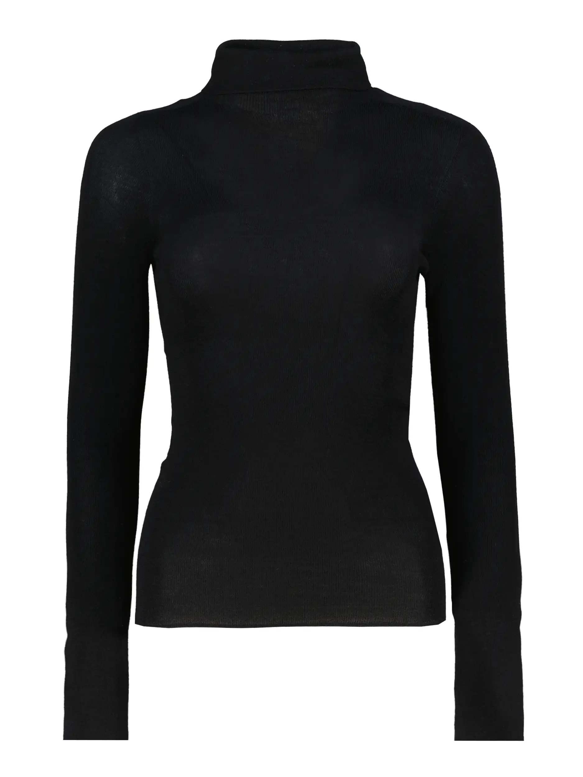 Langarmshirt mit Rollkragen aus Schurwolle - Artikel Vorderseite - Farbe: Schwarz