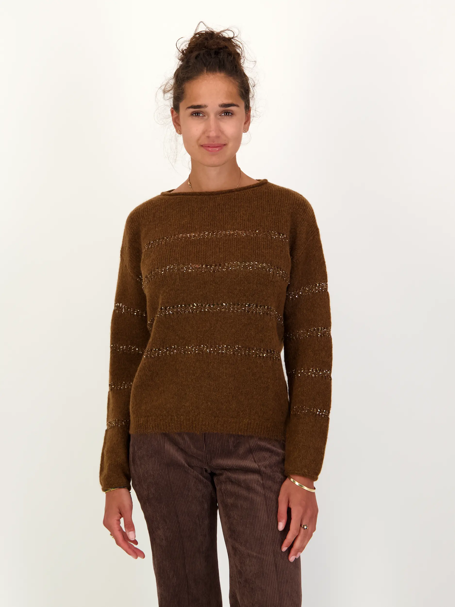 Pullover Woll-Mix langarm - Artikel Vorderseite getragen von einem Modell - Farbe: Braun