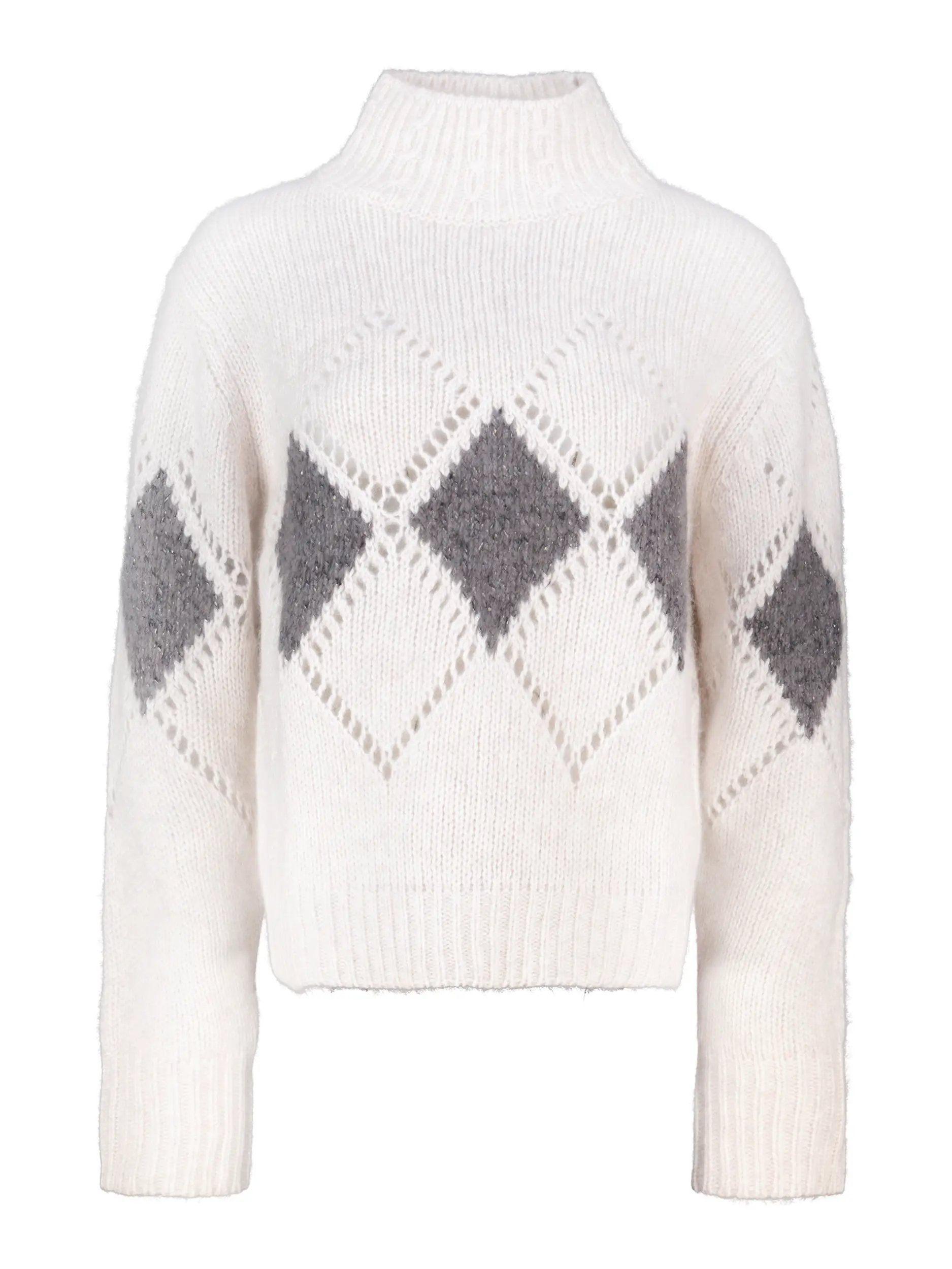 Gemusterter Pullover aus Kaschmir langarm - Artikel Vorderseite - Farbe: Creme