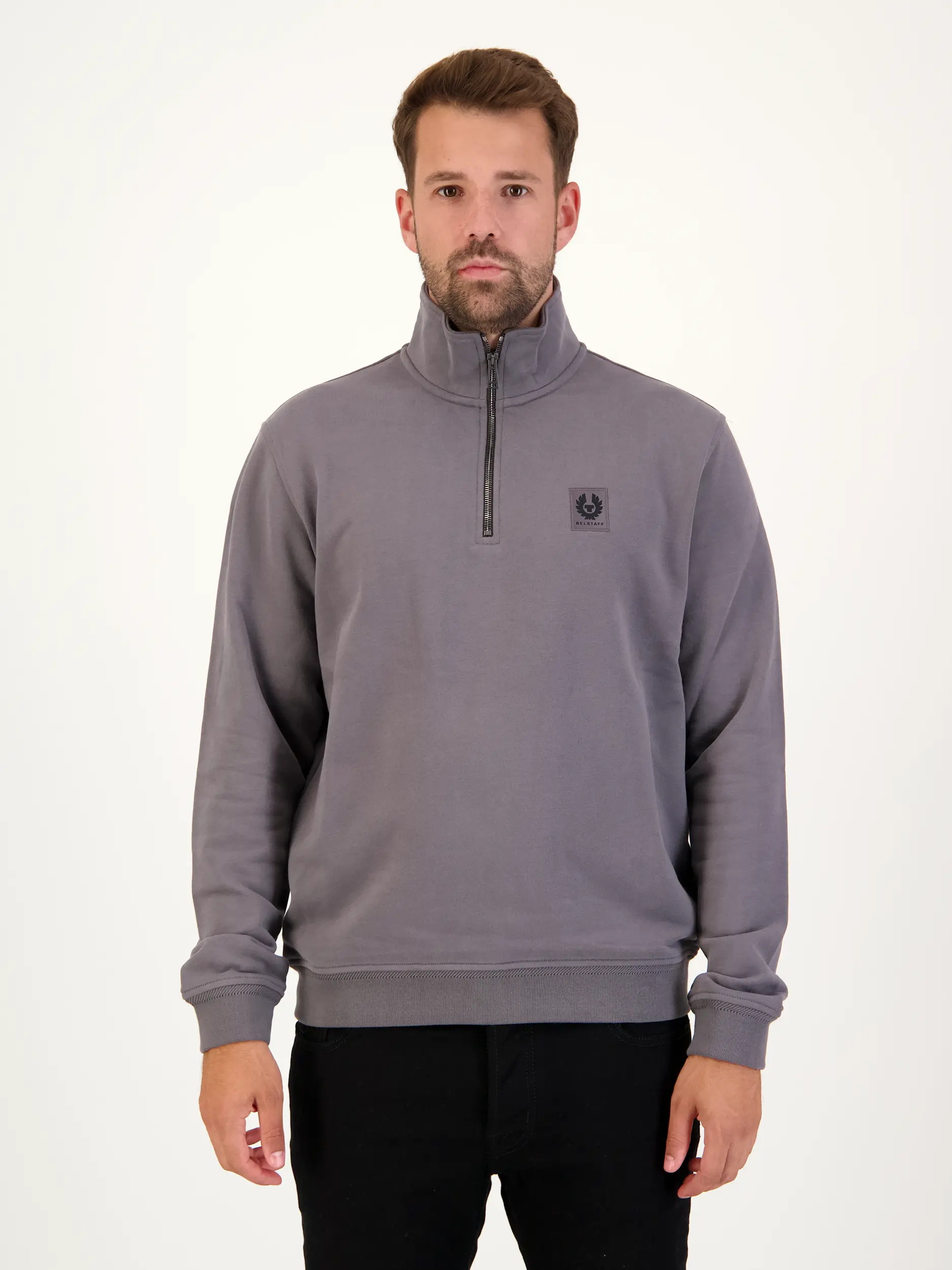 Sweatshirt - Artikel Vorderseite getragen von einem Modell - Farbe: Grau