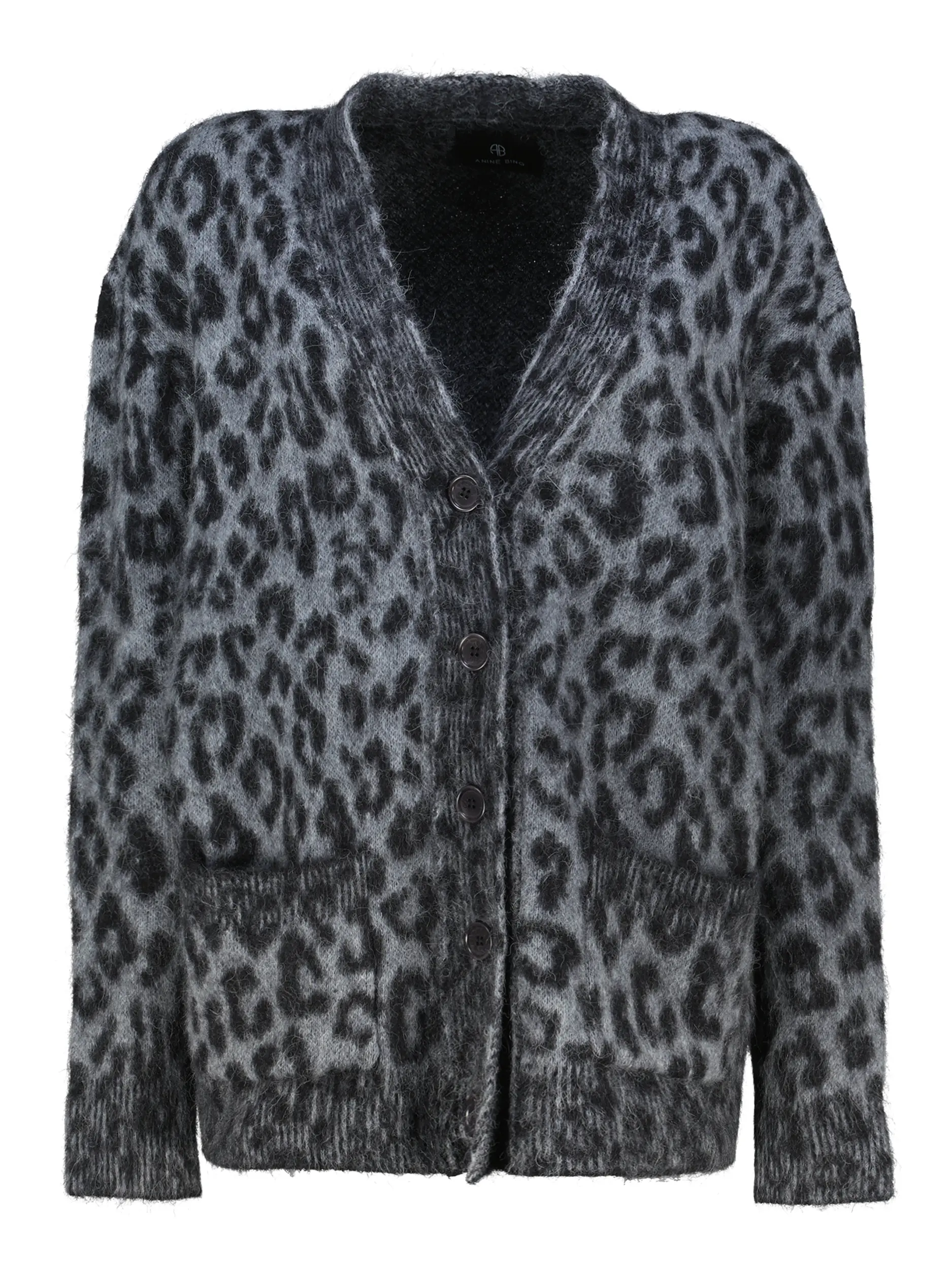 Strickjacke aus Alpaka mit Leo-Print - Artikel Vorderseite - Farbe: Grau