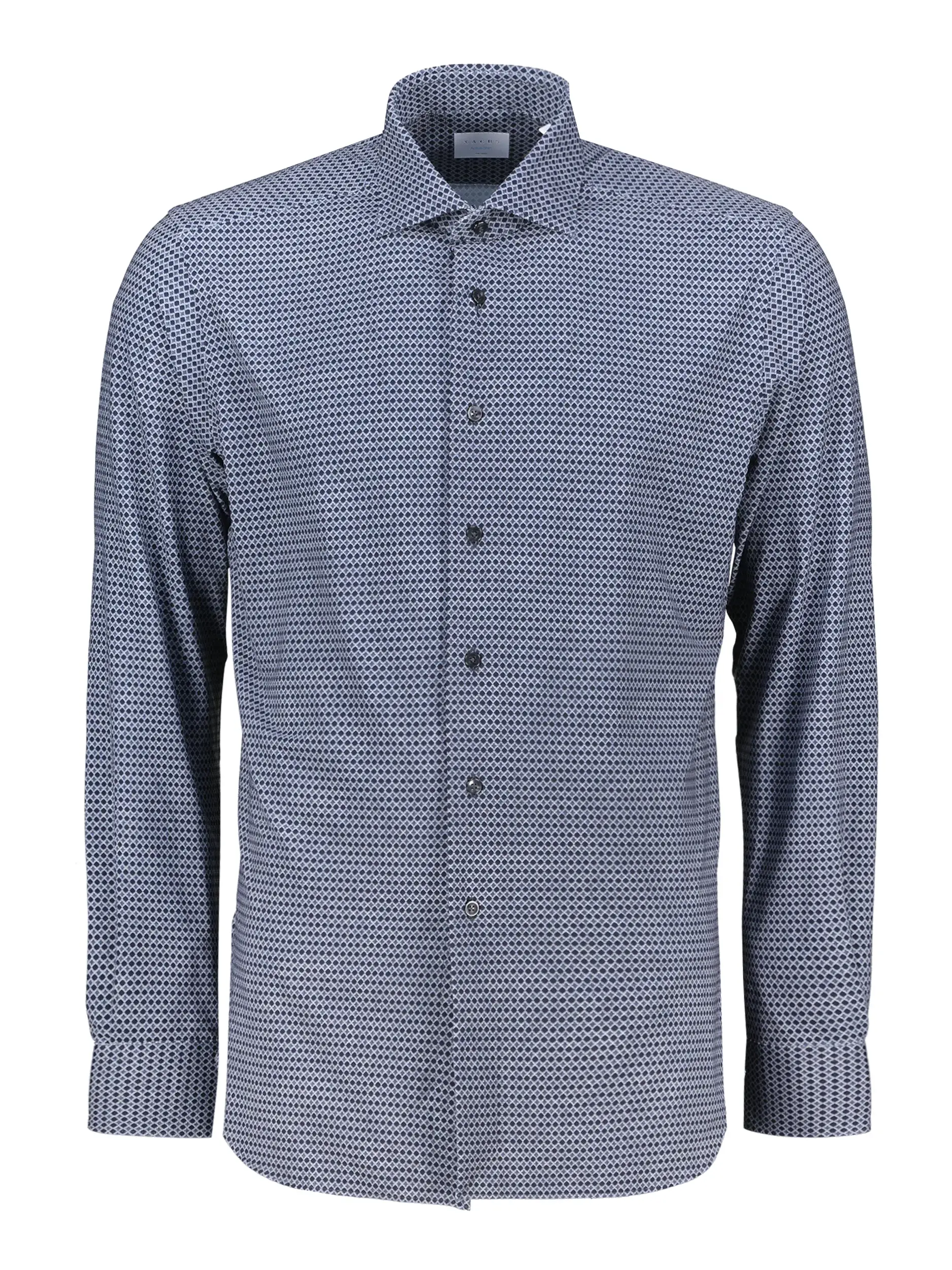 Gemustertes Tailored Fit Hemd mit Haifischkragen langarm - Artikel Vorderseite - Farbe: Blau