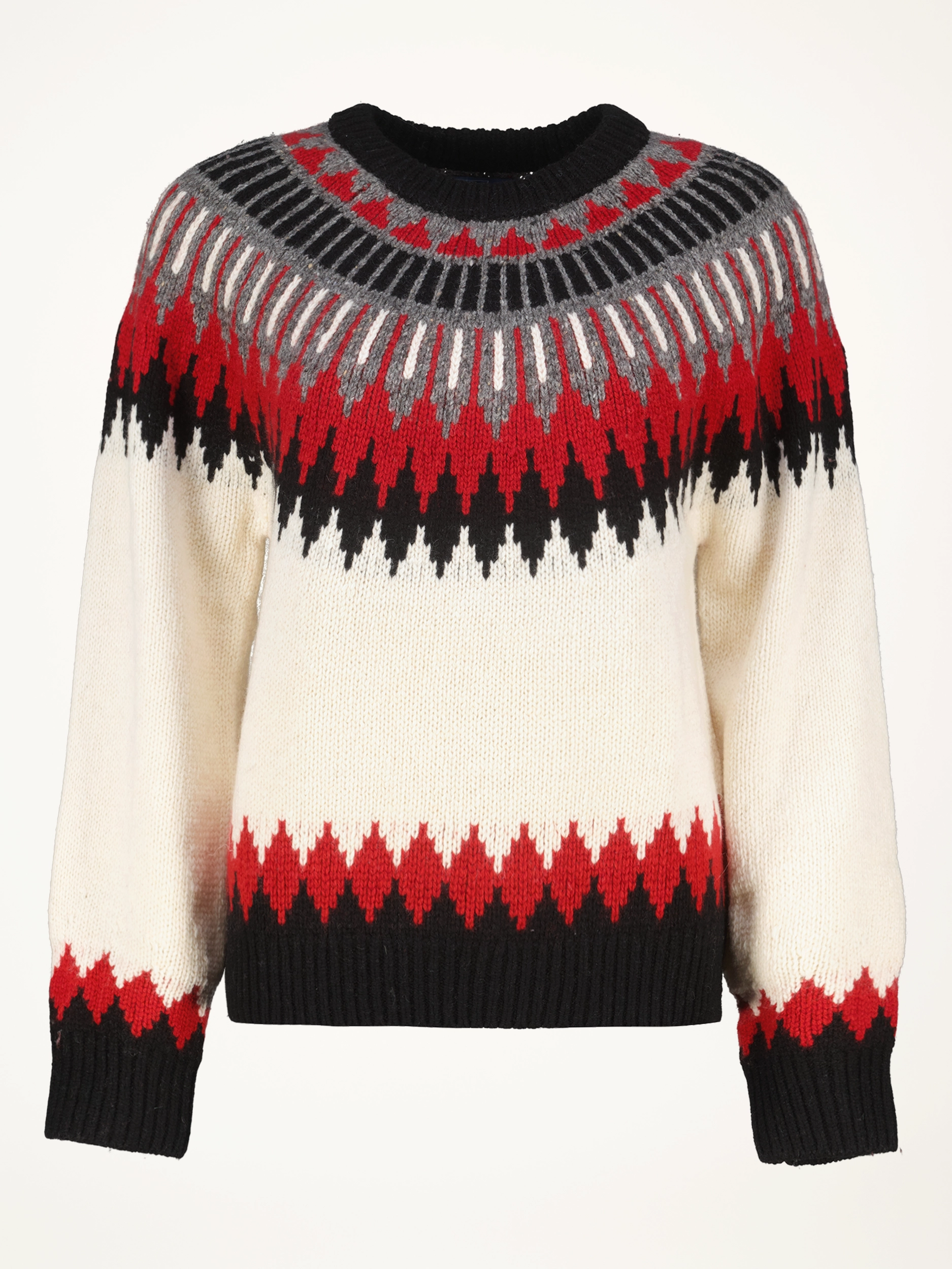 Gemusterter Pullover aus Wolle langarm - Artikelansicht - Farbe: Creme Gemusterter Pullover aus Wolle langarm - Artikelansicht - Farbe: Creme