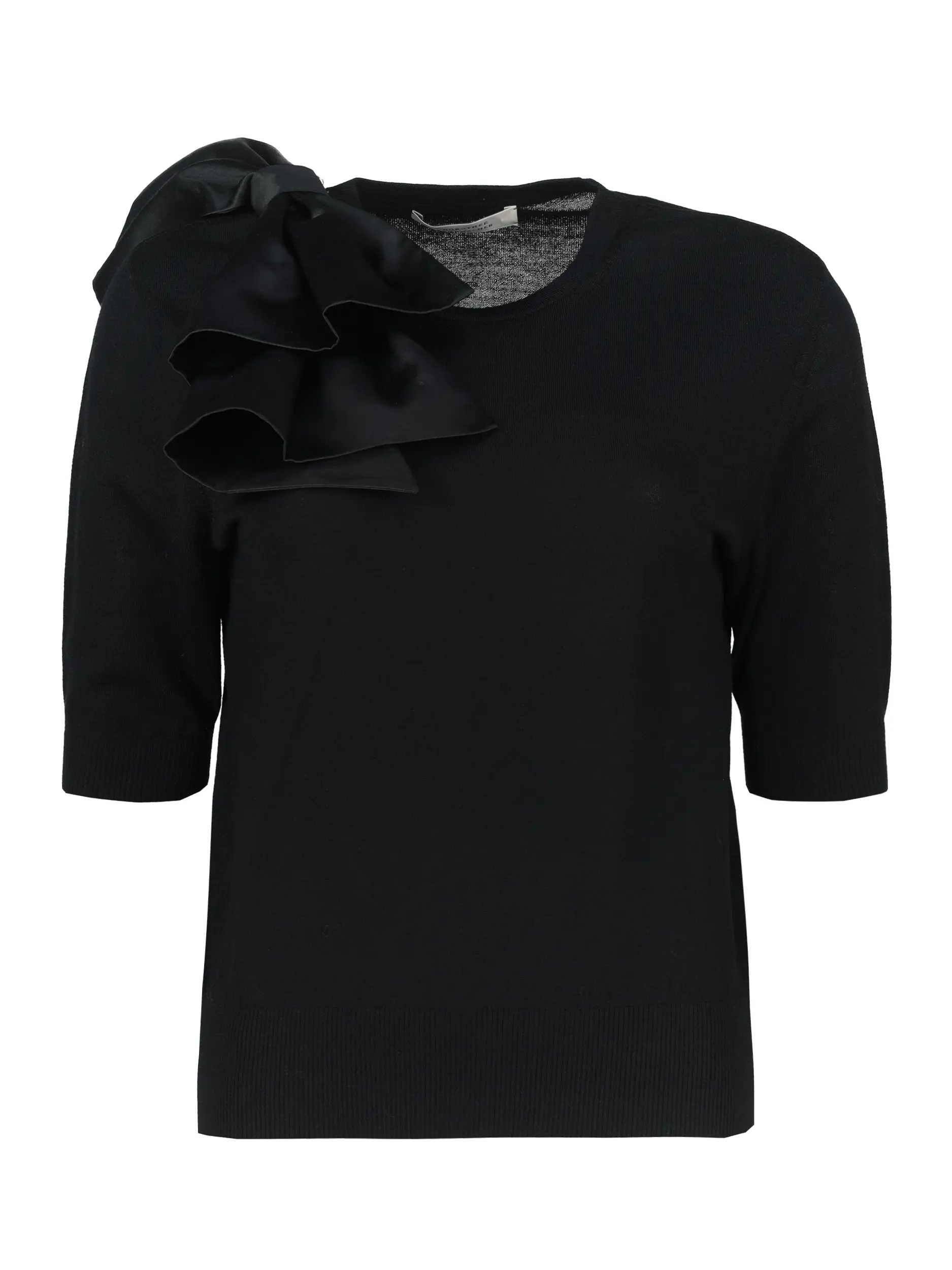 Pullover 'Chic Merino II' aus Wolle mit Schleife kurzarm - Artikel Vorderseite - Farbe: Schwarz