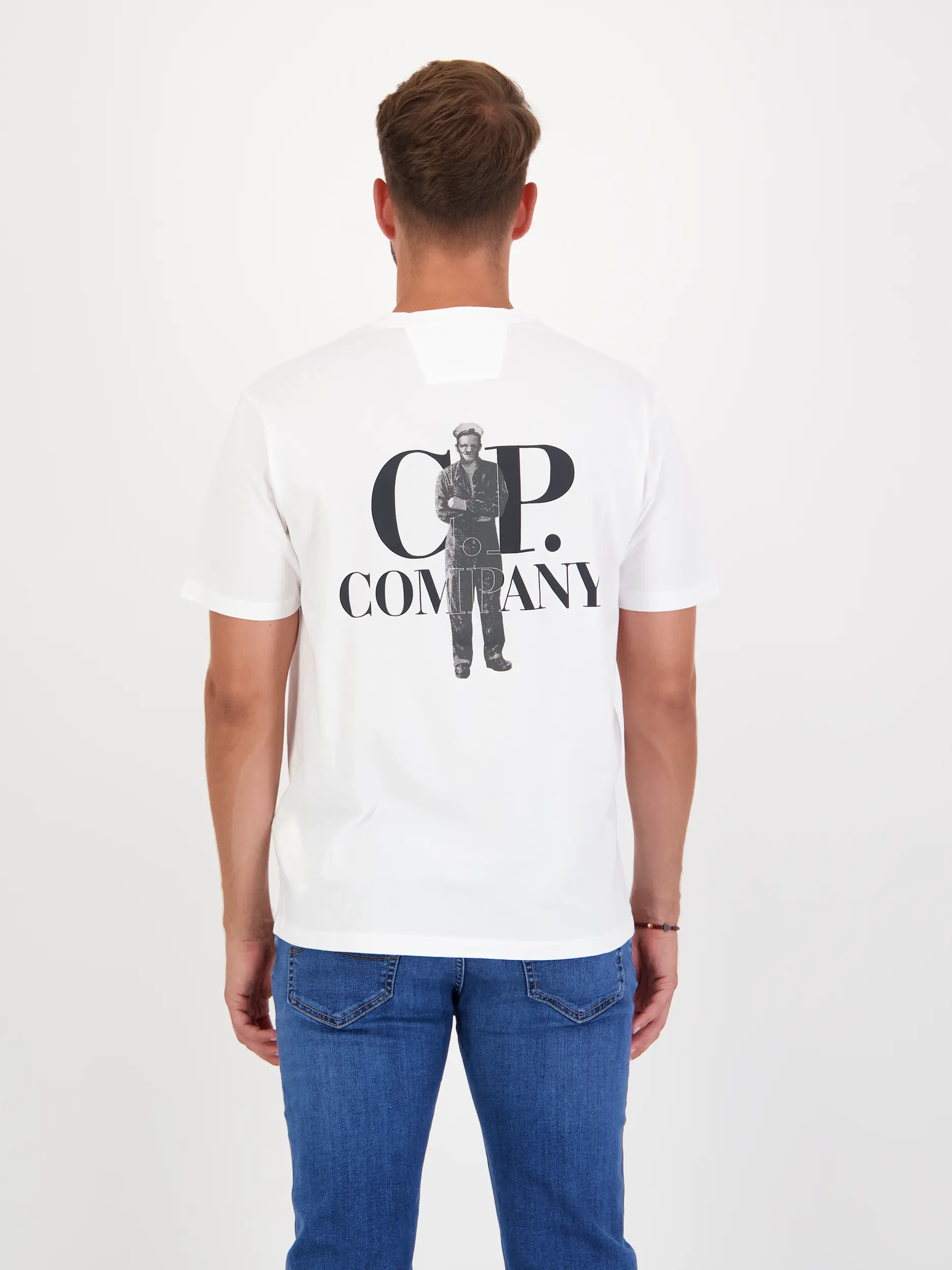 T-Shirt - Artikel Rückseite getragen von einem Modell - Farbe: Weiß