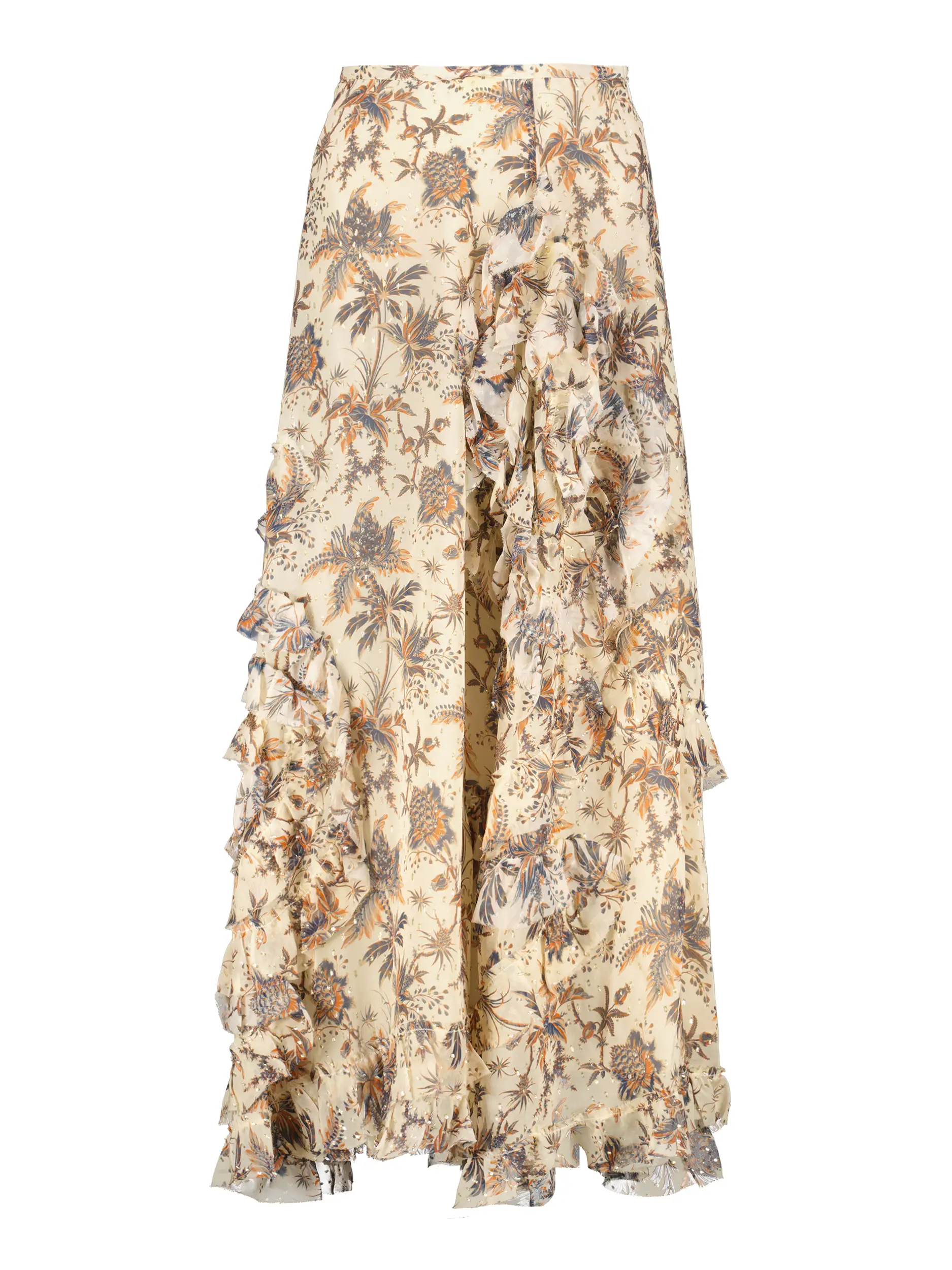 Geblümter Maxi Seidenrock 'Adele' - Artikel Vorderseite - Farbe: Creme