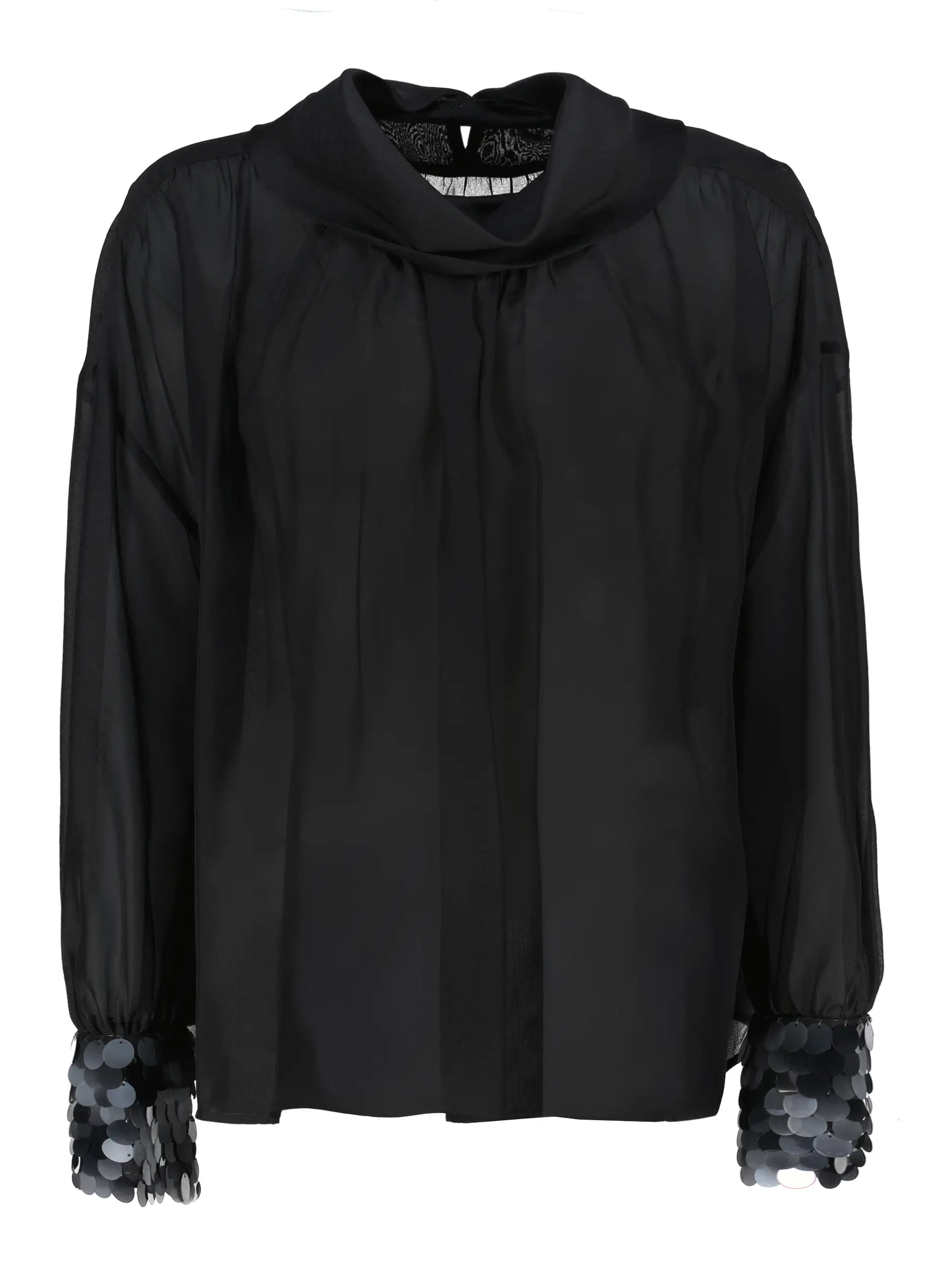 Bluse mit Paillettenärmel langarm - Artikel Vorderseite - Farbe: Schwarz