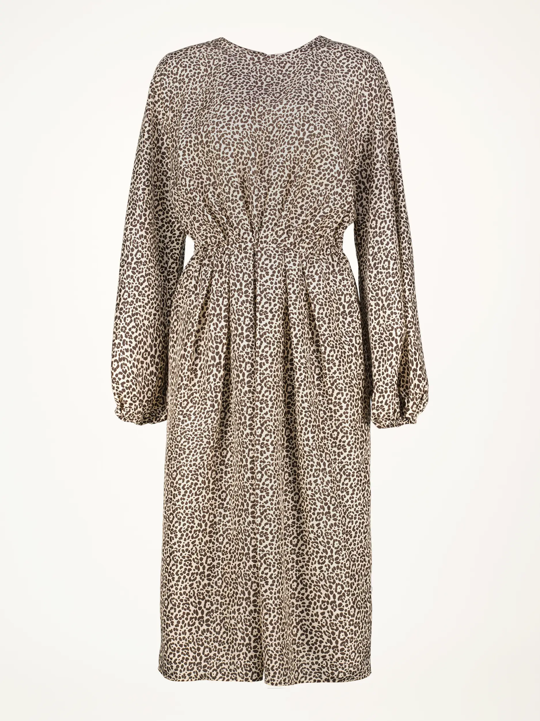 Midi Seidenkleid mit Leo-Print langarm - Artikelansicht - Farbe: Braun