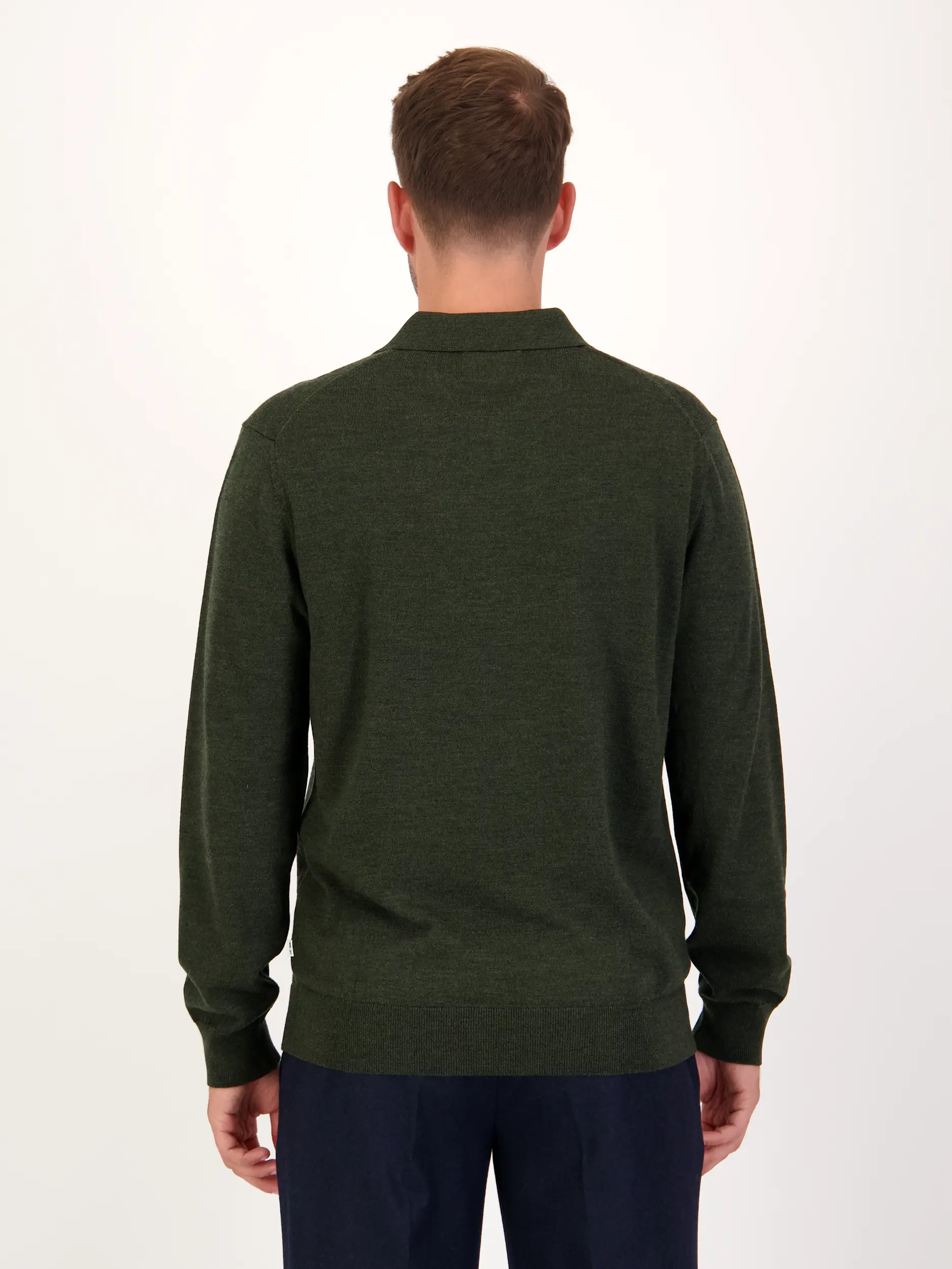 Pullover 'Sergio' aus Wolle langarm - Artikel Rückseite getragen von einem Modell - Farbe: Grün